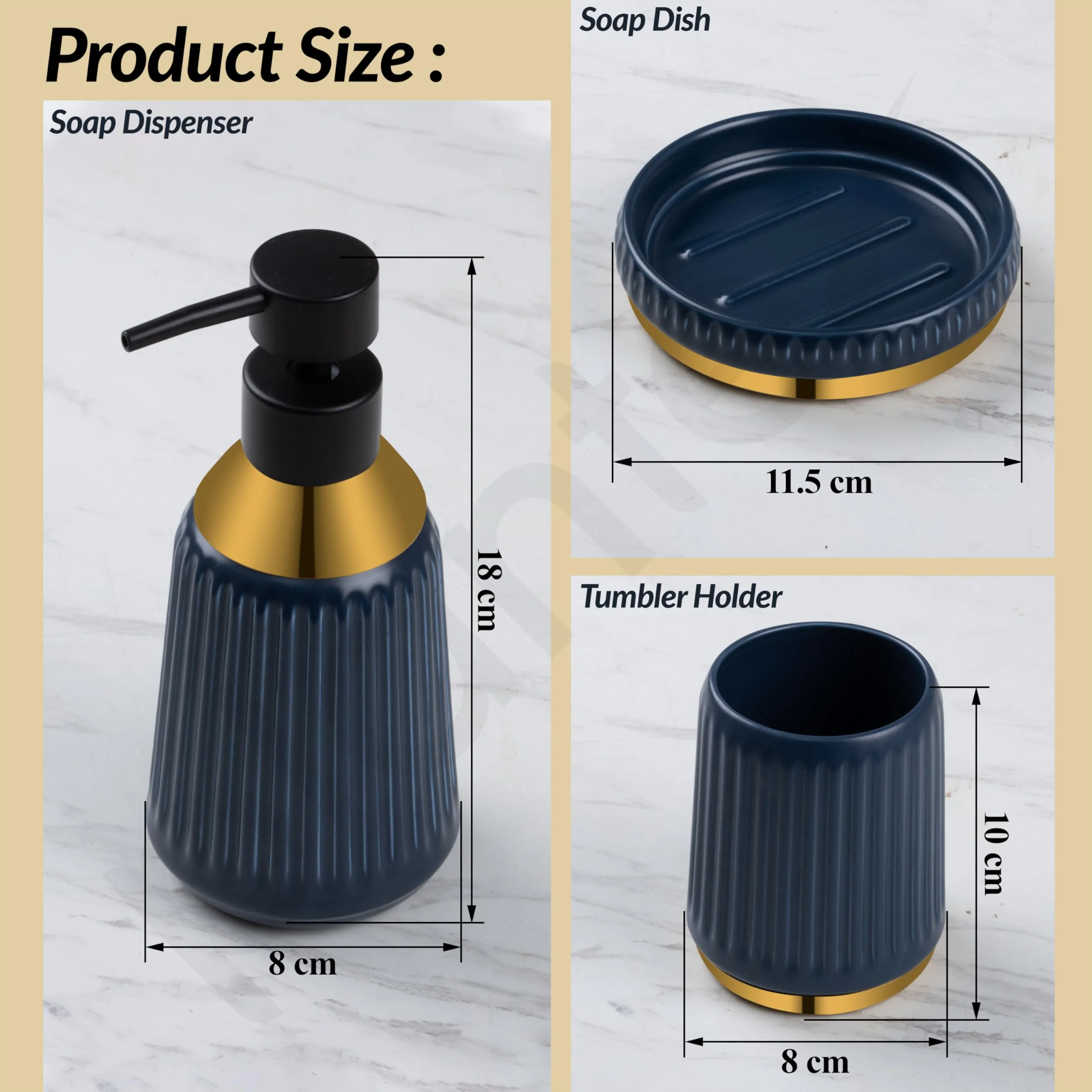 Plantex Ceramic Bathroom Set - Soap Holder for Bathroom/Liquid Soap Dispenser/Tumbler Holder/Toothbrush Holder - 3 Pcs Set - Image 6