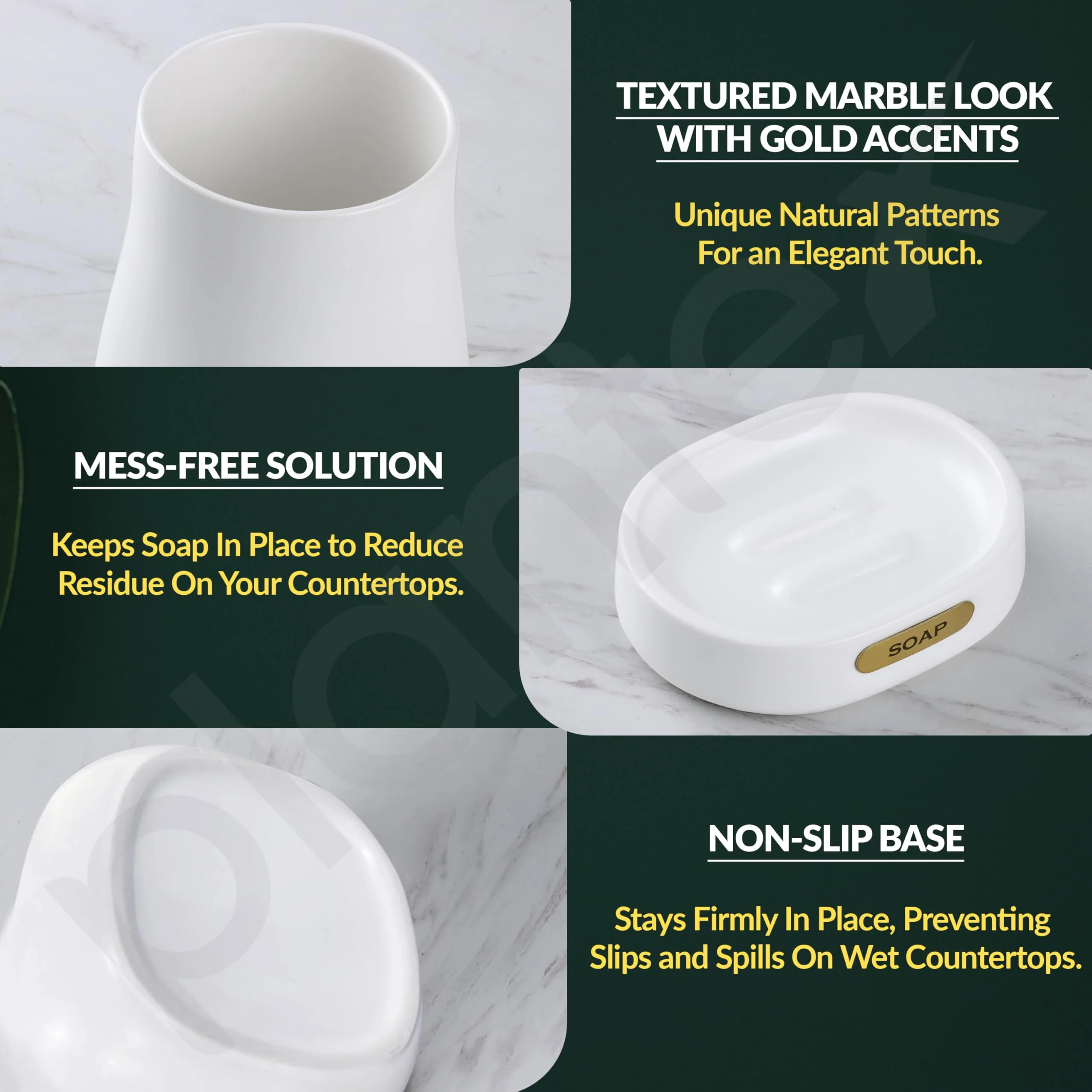 Plantex Ceramic Bathroom Set - Soap Holder for Bathroom/Liquid Soap Dispenser/Tumbler Holder/Toothbrush Holder/Handwash Dispenser - 3 Pcs Set - Image 2