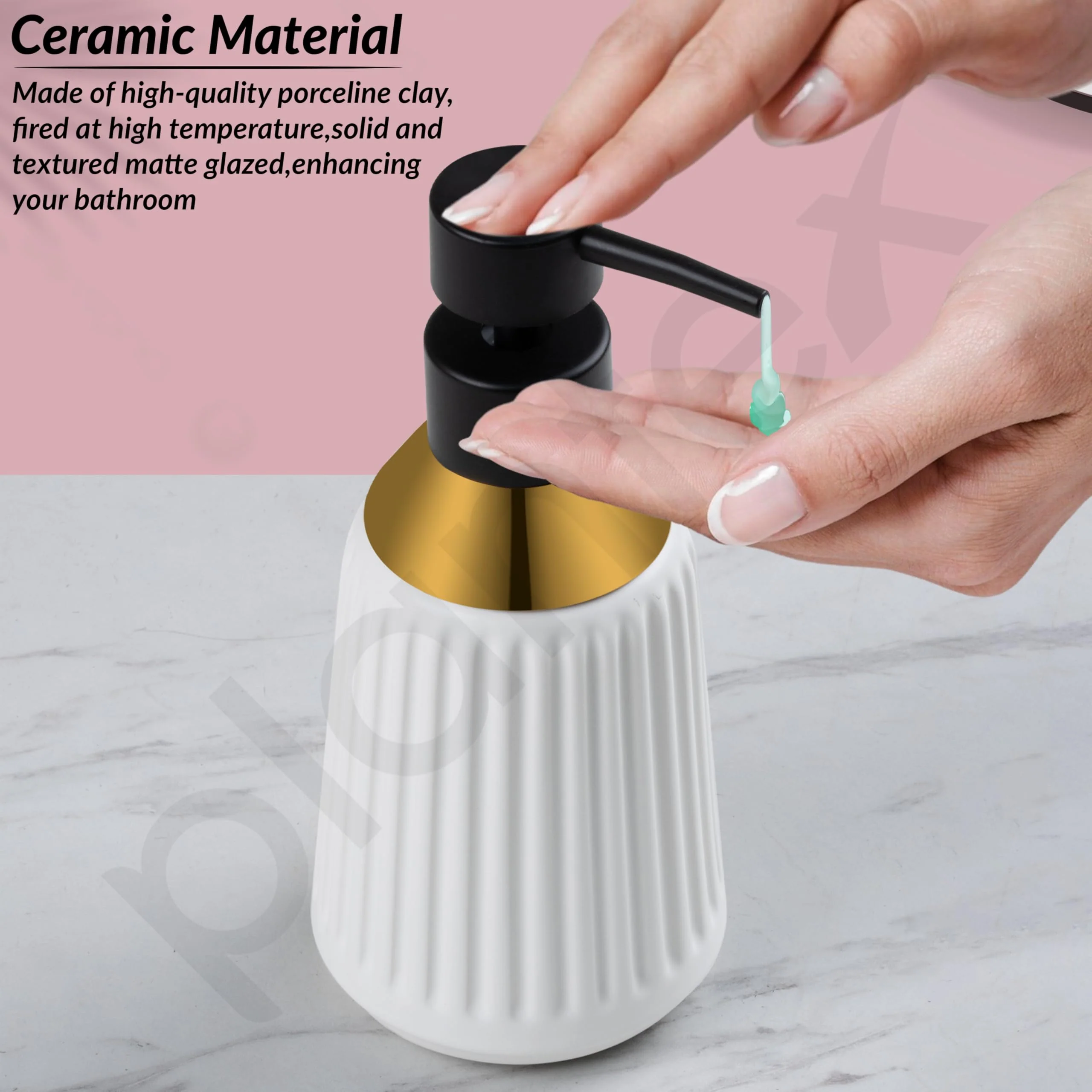 Plantex Ceramic Bathroom Set - Soap Holder for Bathroom/Liquid Soap Dispenser/Tumbler Holder/Toothbrush Holder/Handwash Dispenser - 3 Pcs Set - Image 4