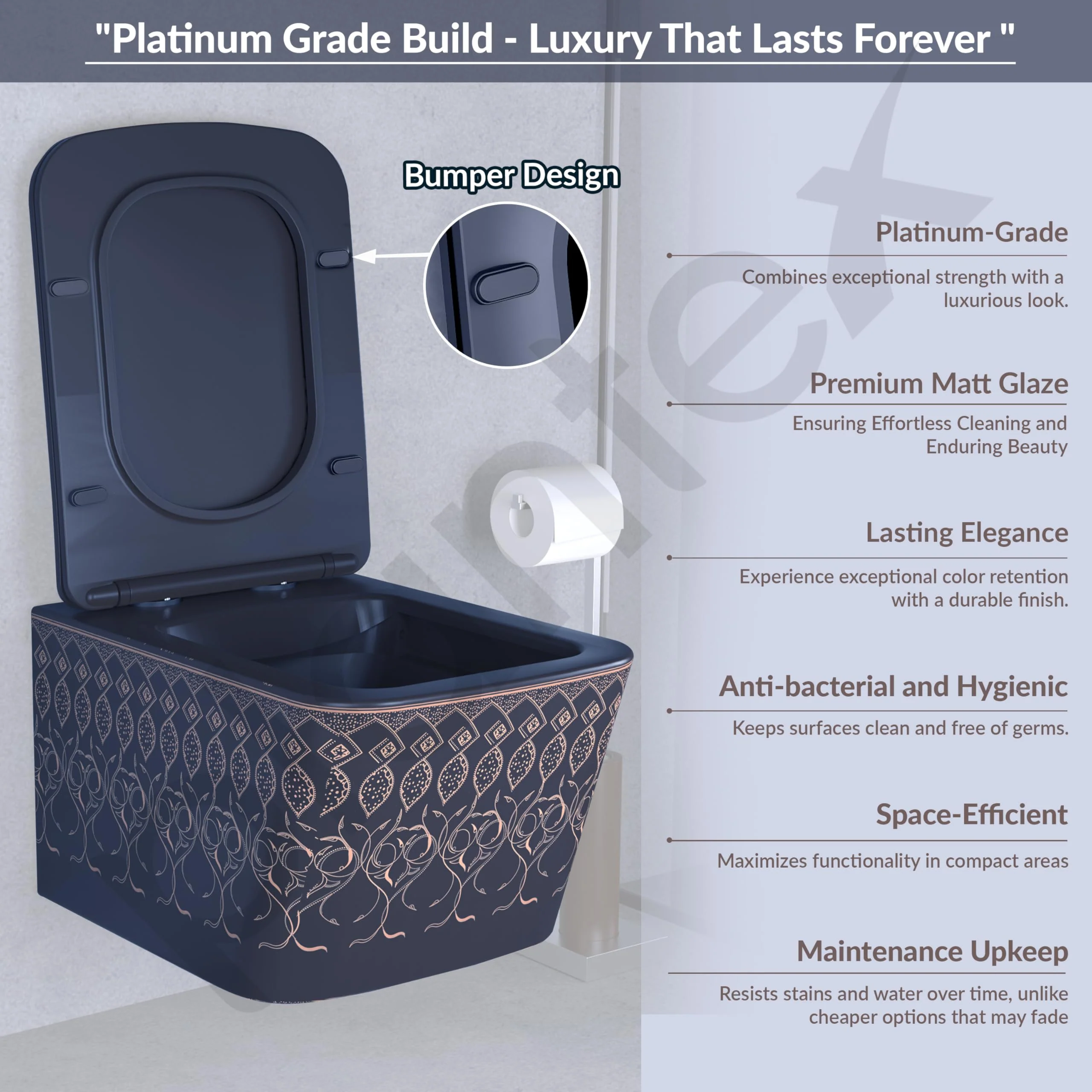 Plantex Ceramic Commode for Toilet/Rimless Washdown Western Toilet/P Trap Commode with Soft Closing Toilet Seat Cover - (LAS04, Blue) - Image 2