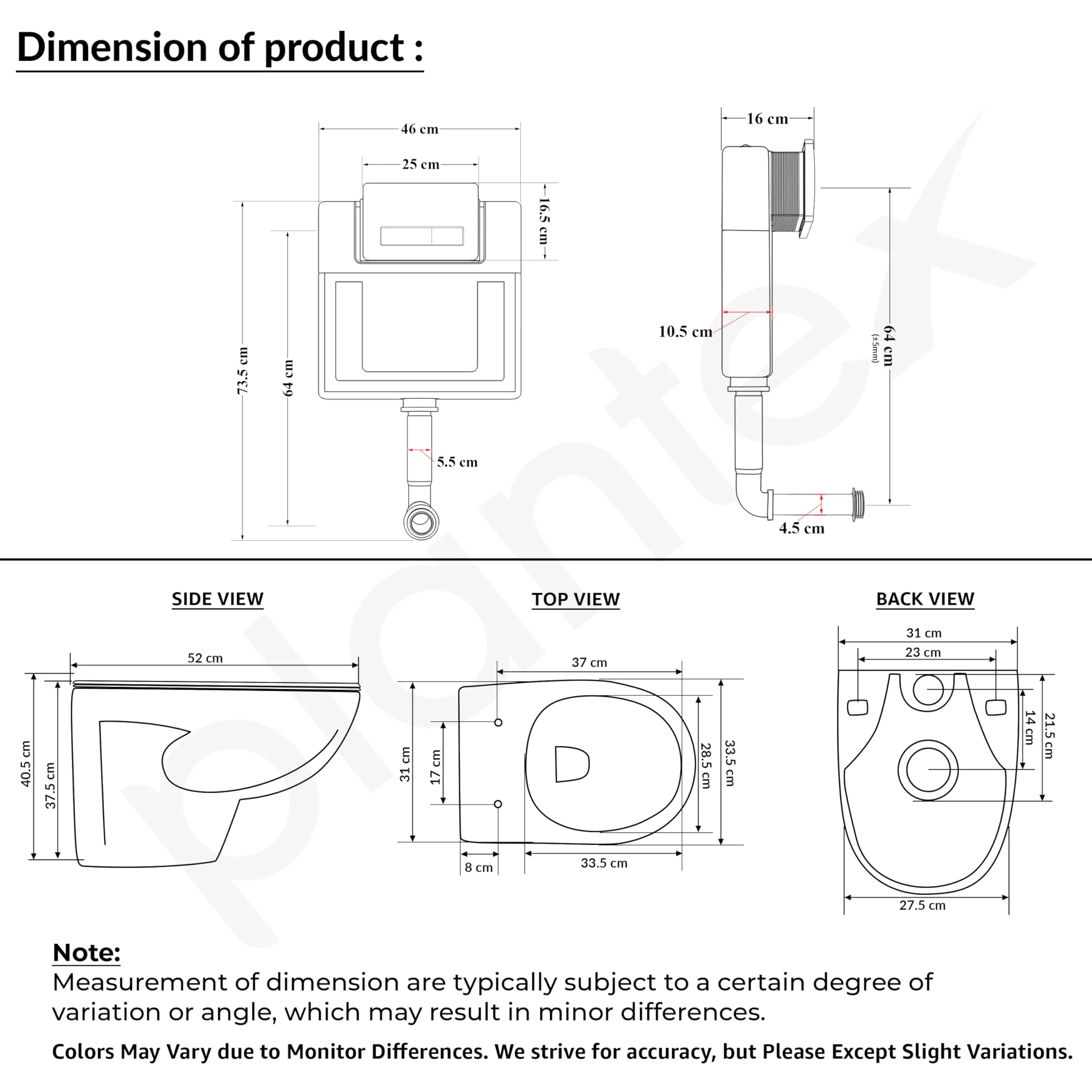 Plantex Ceramic Commode For Toilet/Wall Hung Commode With Dual Flush Tank/Conceal Flush Tank/Tank With All Internal Accessories/Toilet With Soft Closing Toilet Seat - (White) - Image 3