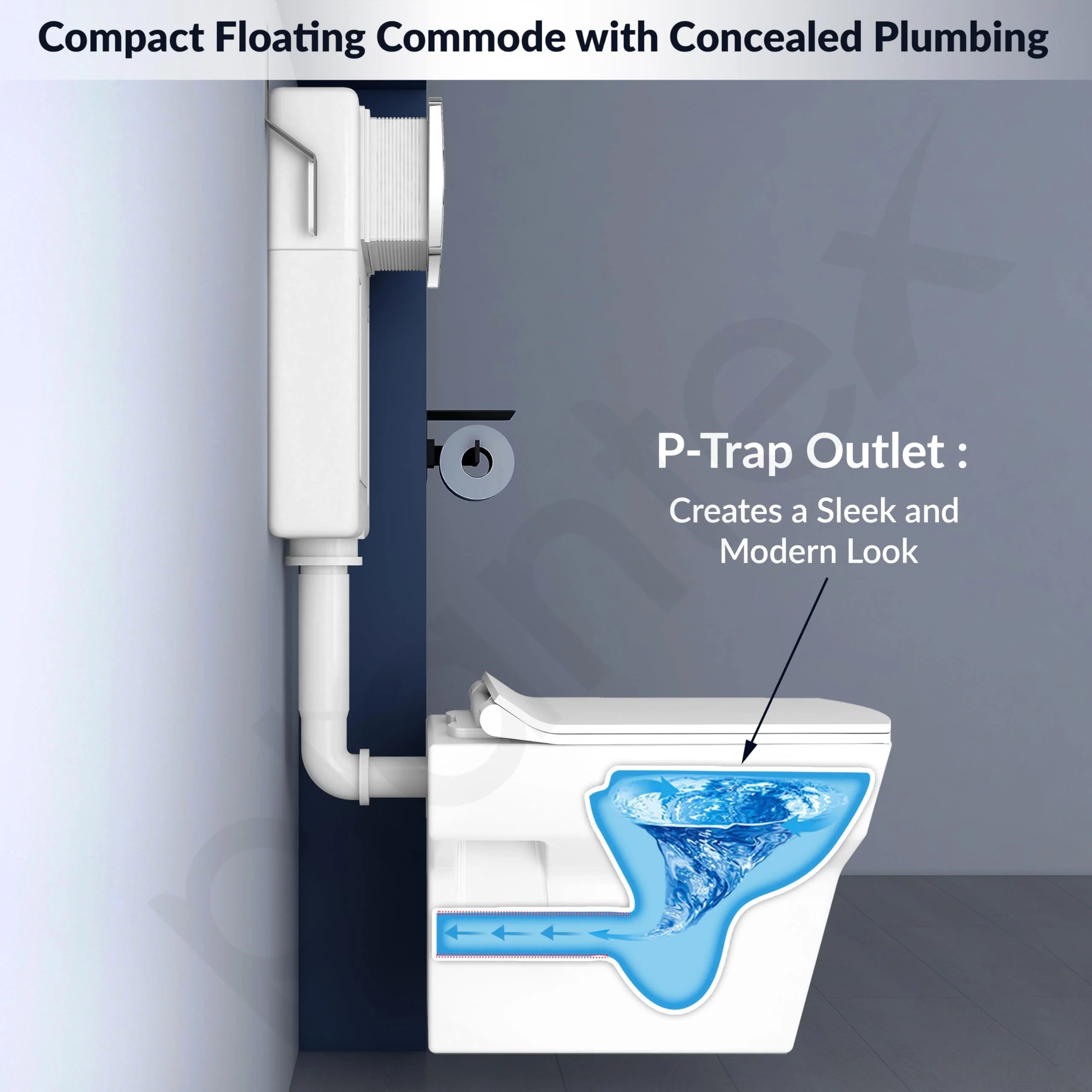 Plantex Ceramic Commode with Conceal Flush Tank/Wall Hung Commode with Dual Flush Tank/Tank with all internal accessories/Square Toilet with Soft Closing Toilet Seat – (White) - Image 5