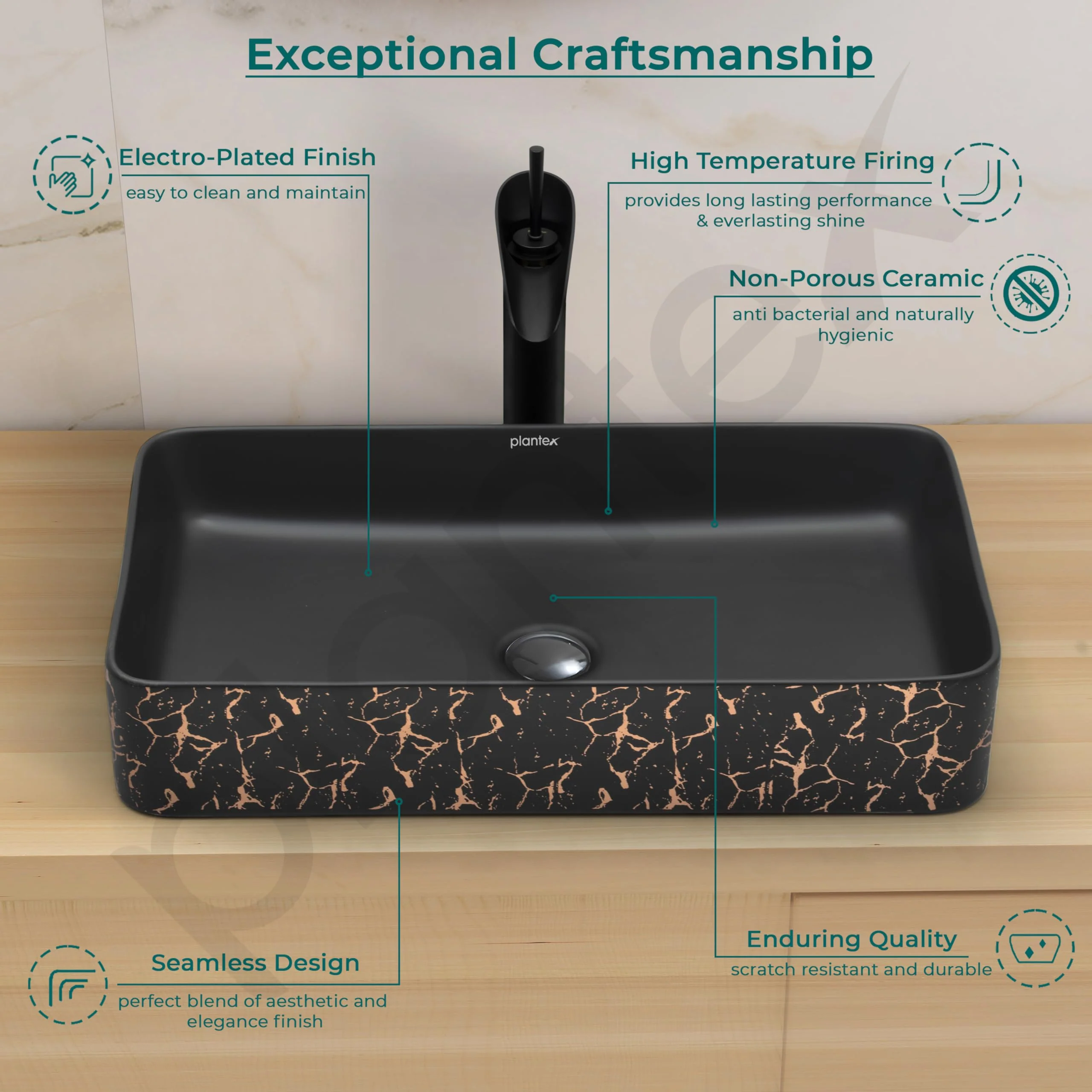 Plantex Ceramic Designer Washbasin for Bathroom/Countertop Bathroom Basin/Over Counter Wash Basin for Restaurant, Hotel (24x 14 x 4.5 Inch) - Image 3