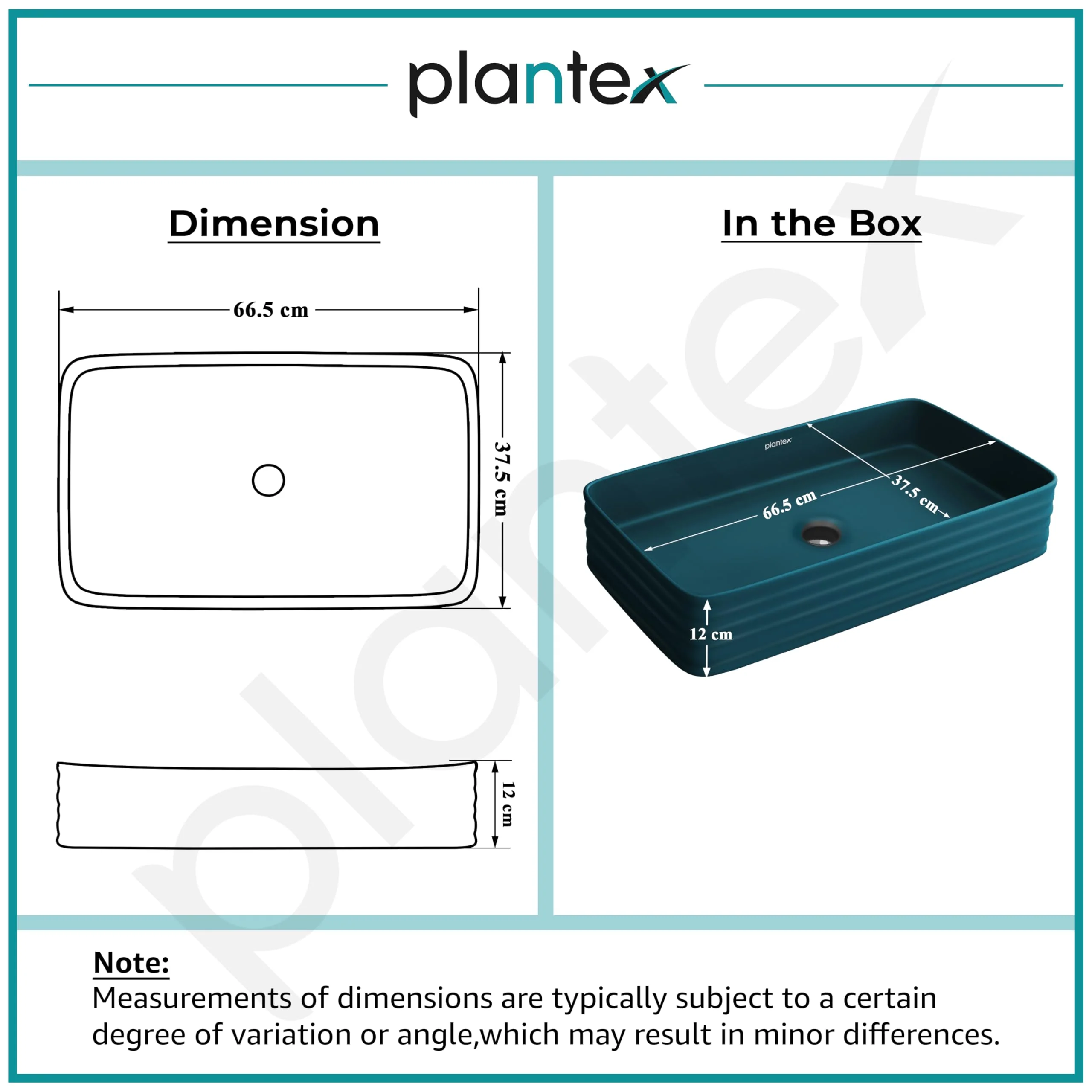 Plantex Ceramic Designer Washbasin for Bathroom/Countertop Bathroom Basin/Rectangle Tabletop Wash Basin for Home/Office/Restaurant (Pine Blue - 26 x 15 x 5 Inch) - Image 3