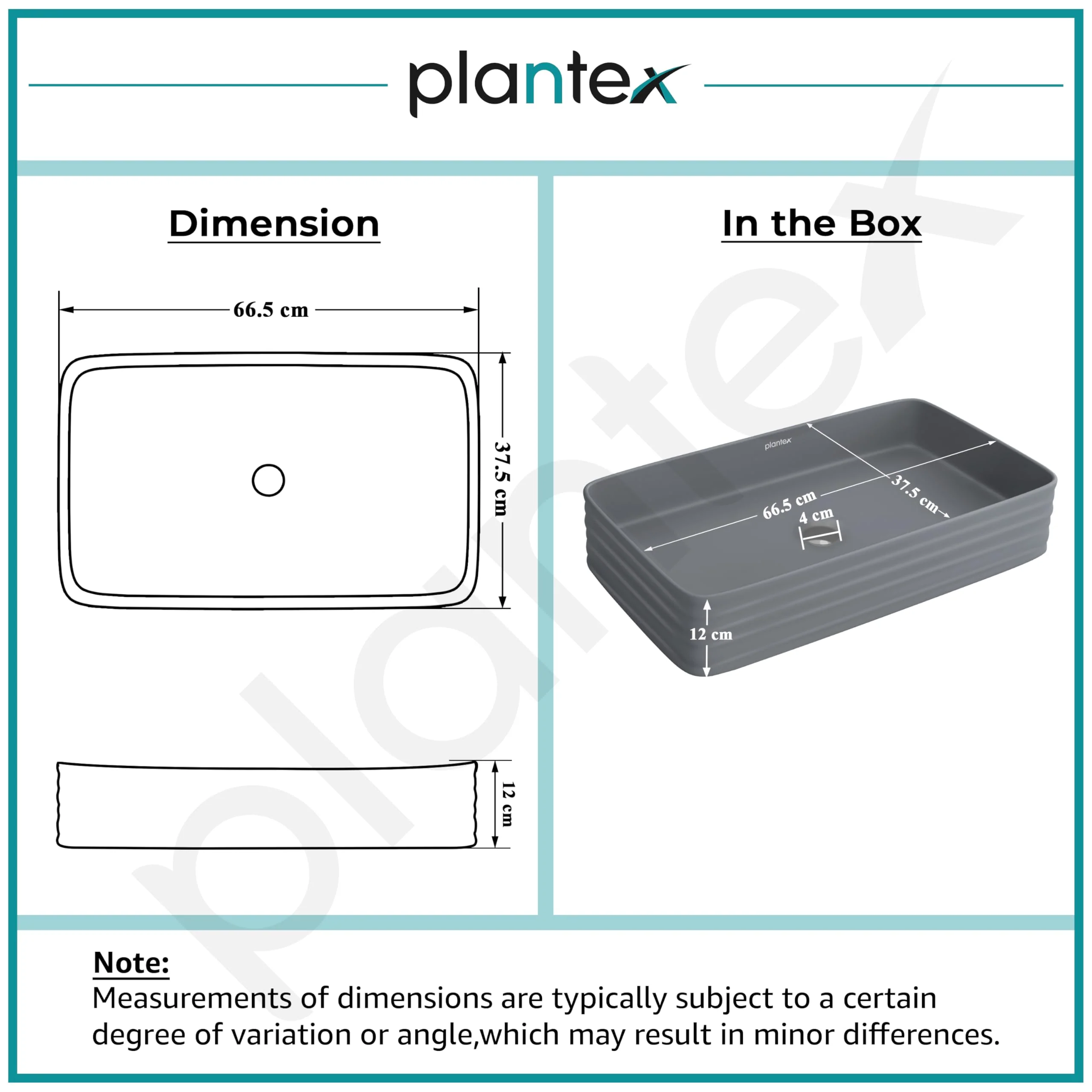 Plantex Ceramic Designer Washbasin for Bathroom/Countertop Bathroom Basin/Rectangle Tabletop Wash Basin for Restaurant/Hotel - (3063, Cloud Grey) - Image 3