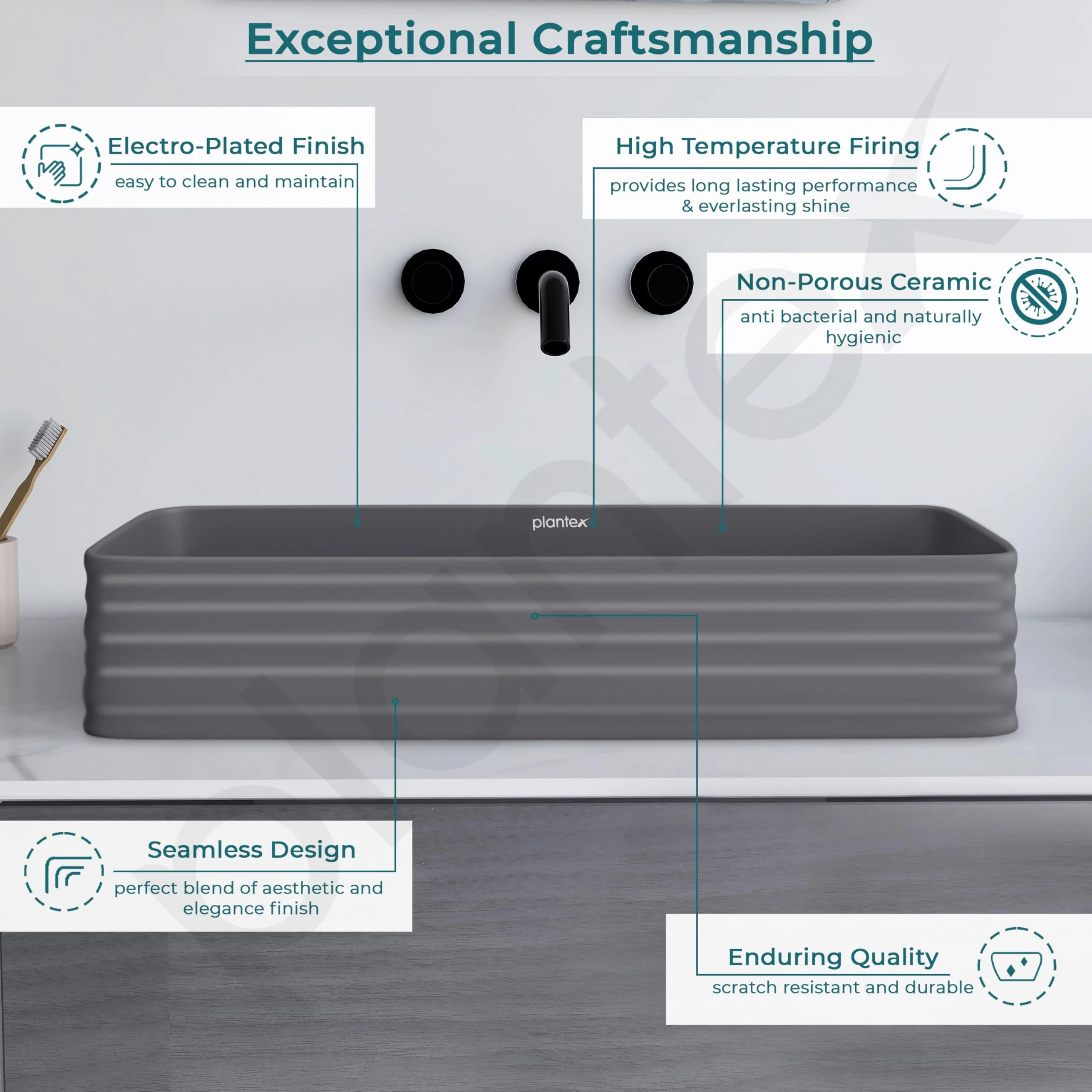 Plantex Ceramic Designer Washbasin for Bathroom/Countertop Bathroom Basin/Rectangle Tabletop Wash Basin for Restaurant/Hotel - (3063, Cloud Grey) - Image 4