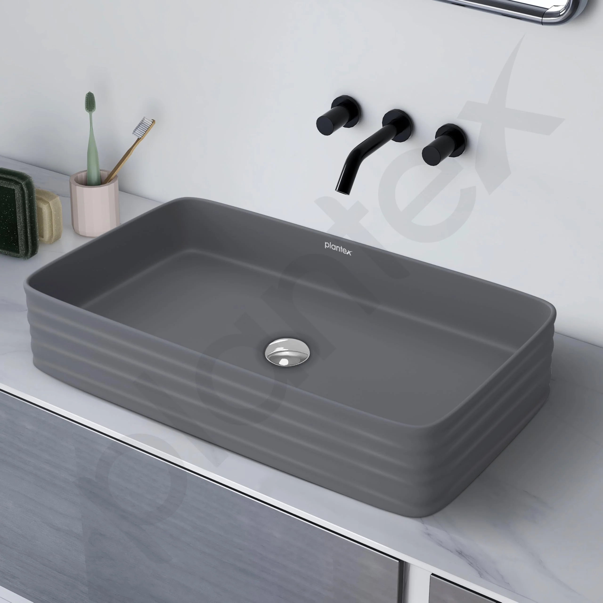Plantex Ceramic Designer Washbasin for Bathroom/Countertop Bathroom Basin/Rectangle Tabletop Wash Basin for Restaurant/Hotel - (3063, Cloud Grey) - Image 6