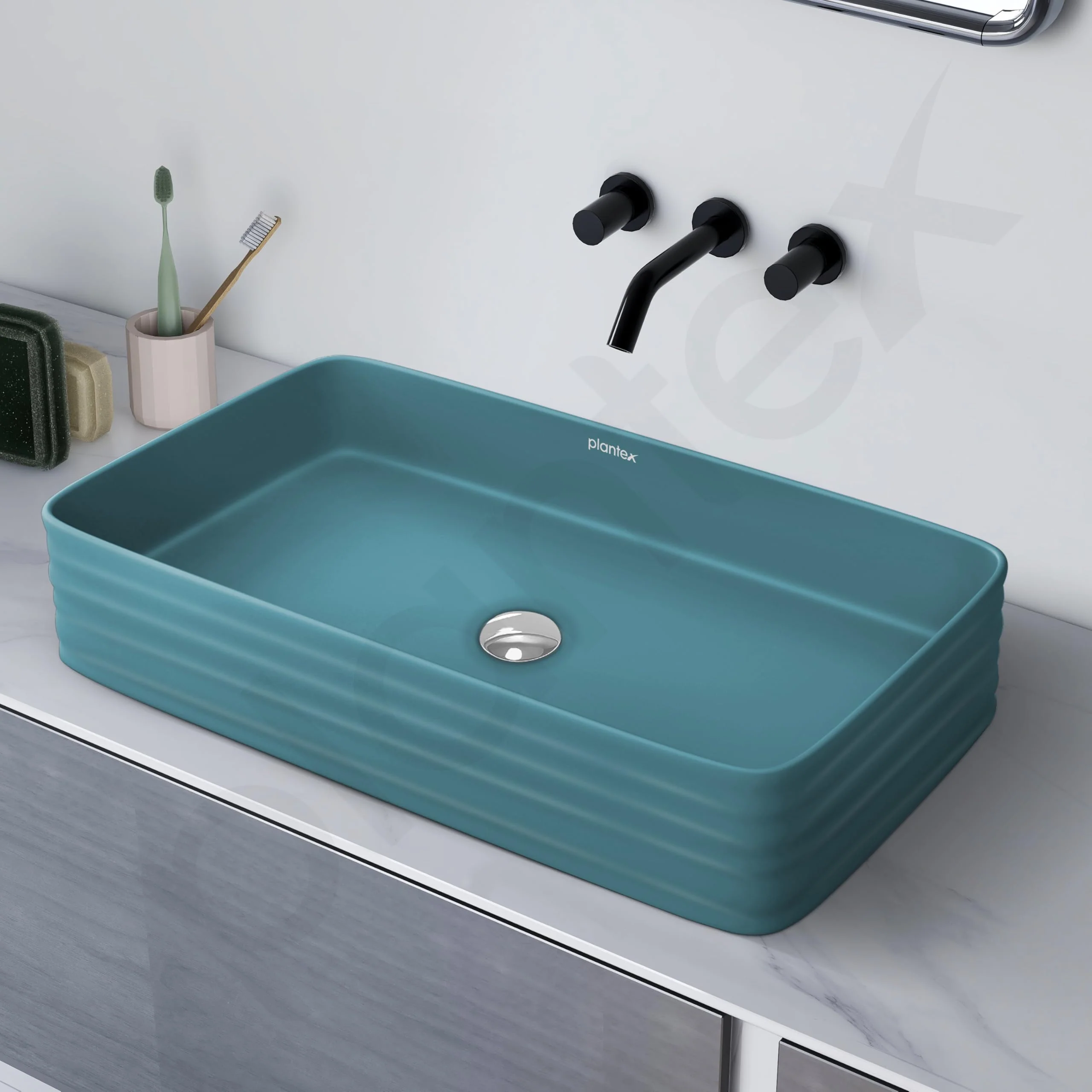 Plantex Ceramic Designer Washbasin for Bathroom/Countertop Bathroom Basin/Rectangle Tabletop Wash Basin for Restaurant/Hotel (Harmony Blue - 26 x 15 x 5 Inch) - Image 6