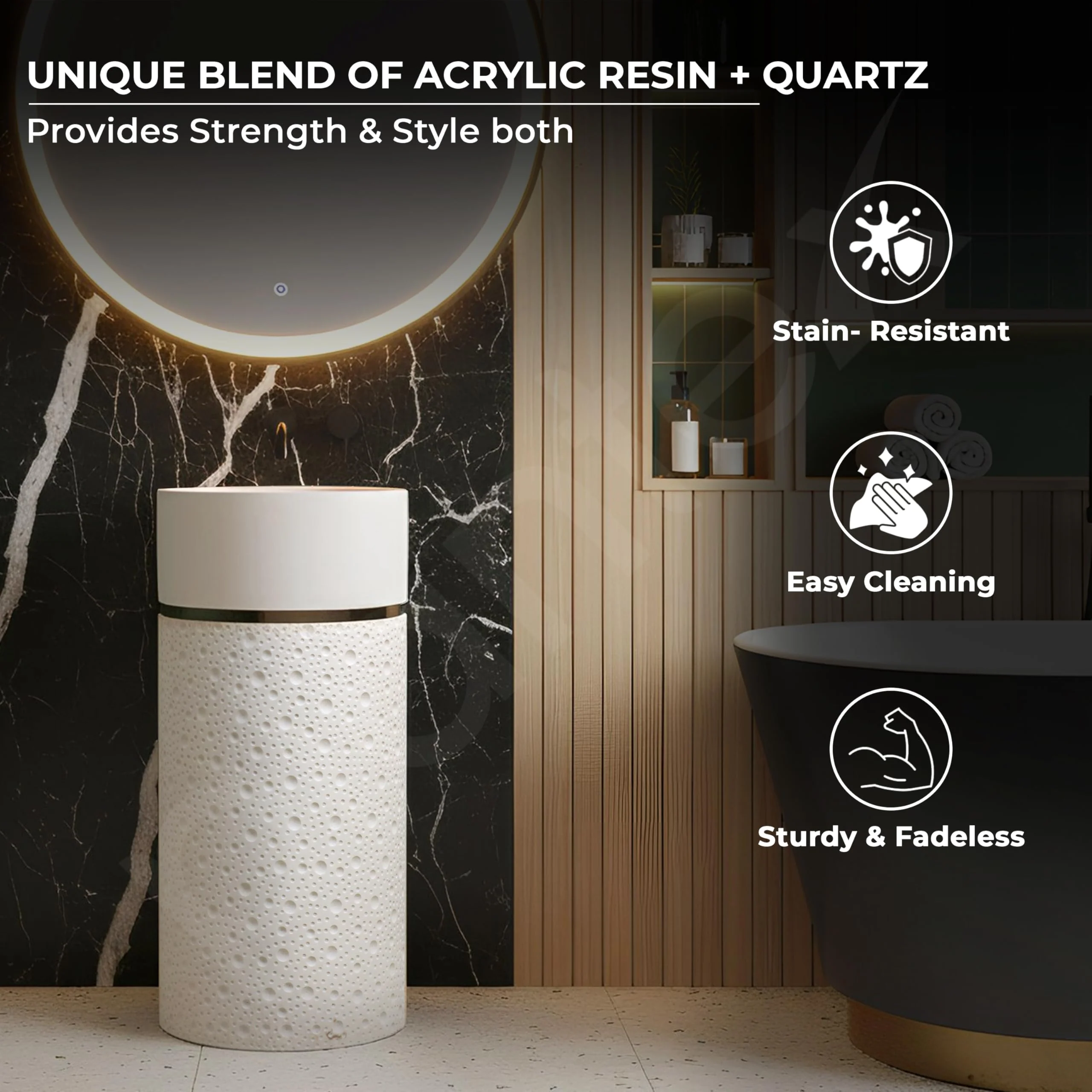 Plantex Ceramic Pedestal Basin for Bathroom/One Piece Pedestal Free Standing Round Wash Basin for living Room/Hotel (Beige) - Image 2
