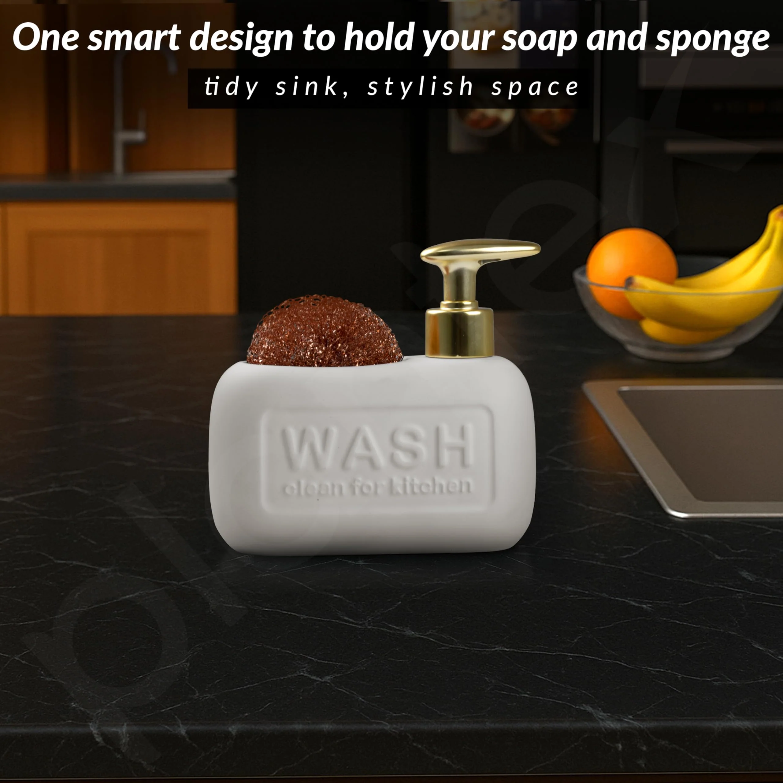Plantex Ceramic Soap Dispenser with Scruber/Liquid Soap Dispenser/Sink Dish Washing Soap Dispenser Set/Soap Dispenser for Wash Basin Ceramic - Bathroom Accessories - Image 5