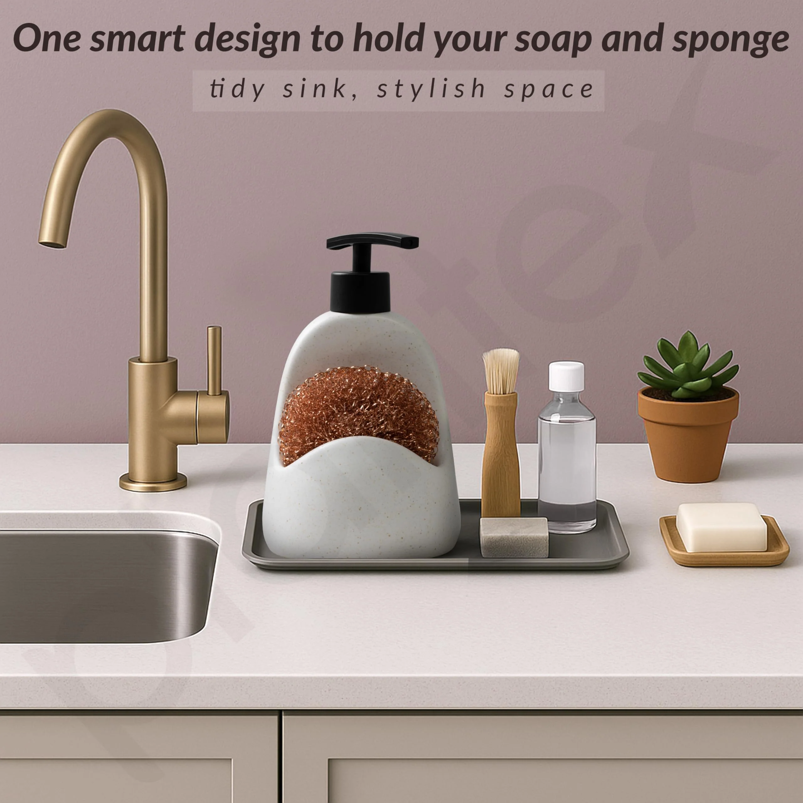 Plantex Ceramic Soap Dispenser with Scruber/Liquid Soap Dispenser/Sink Dish Washing Soap Dispenser Set/Soap Dispenser for Wash Basin Ceramic - Bathroom Accessories - Image 5