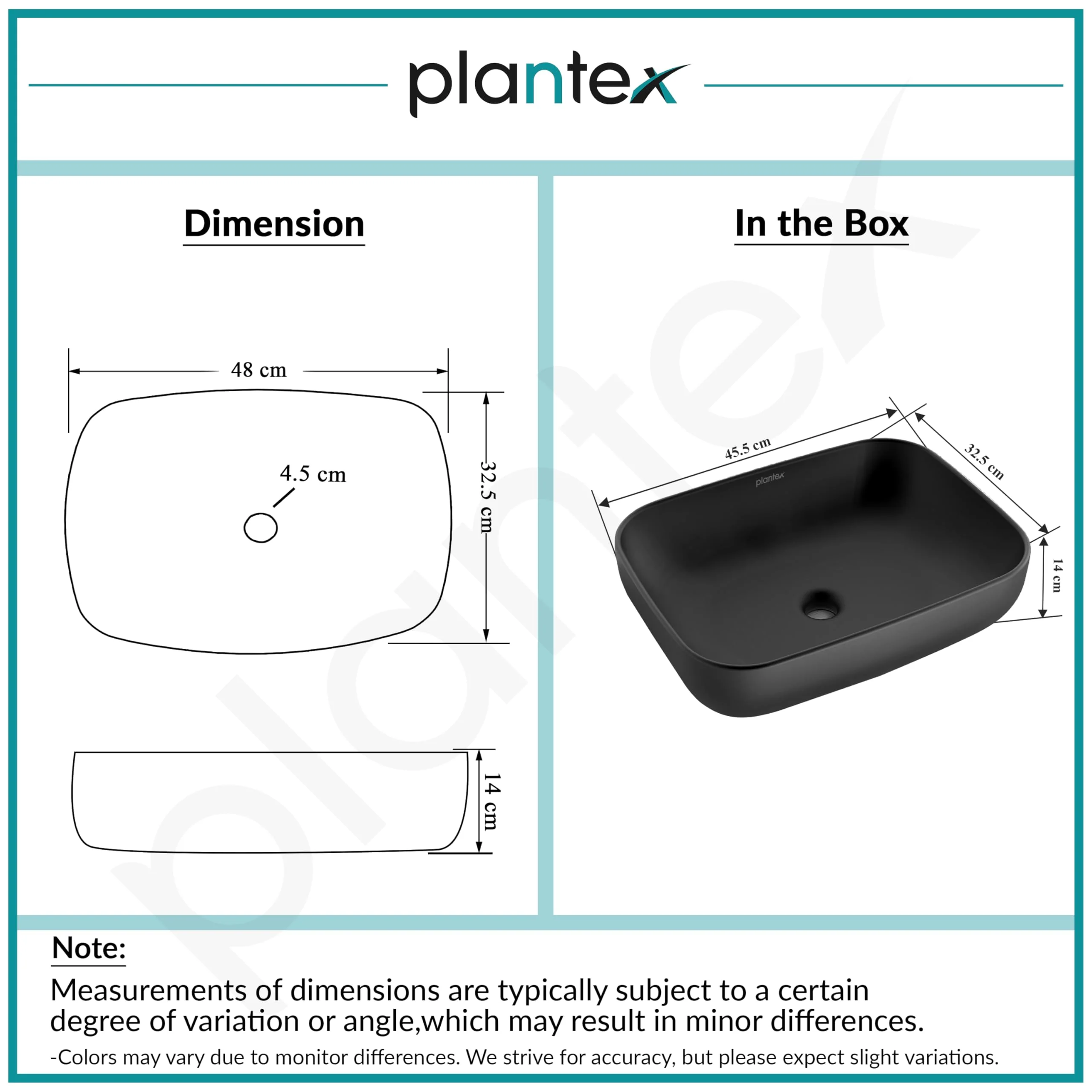 Plantex Ceramic Tabletop Basin Sink/Black Wash Basin for Bathroom/Washbasin for Restaurant/Hotel (Matt Black Finish -18 x 13 x 5.5 Inch) - Image 3
