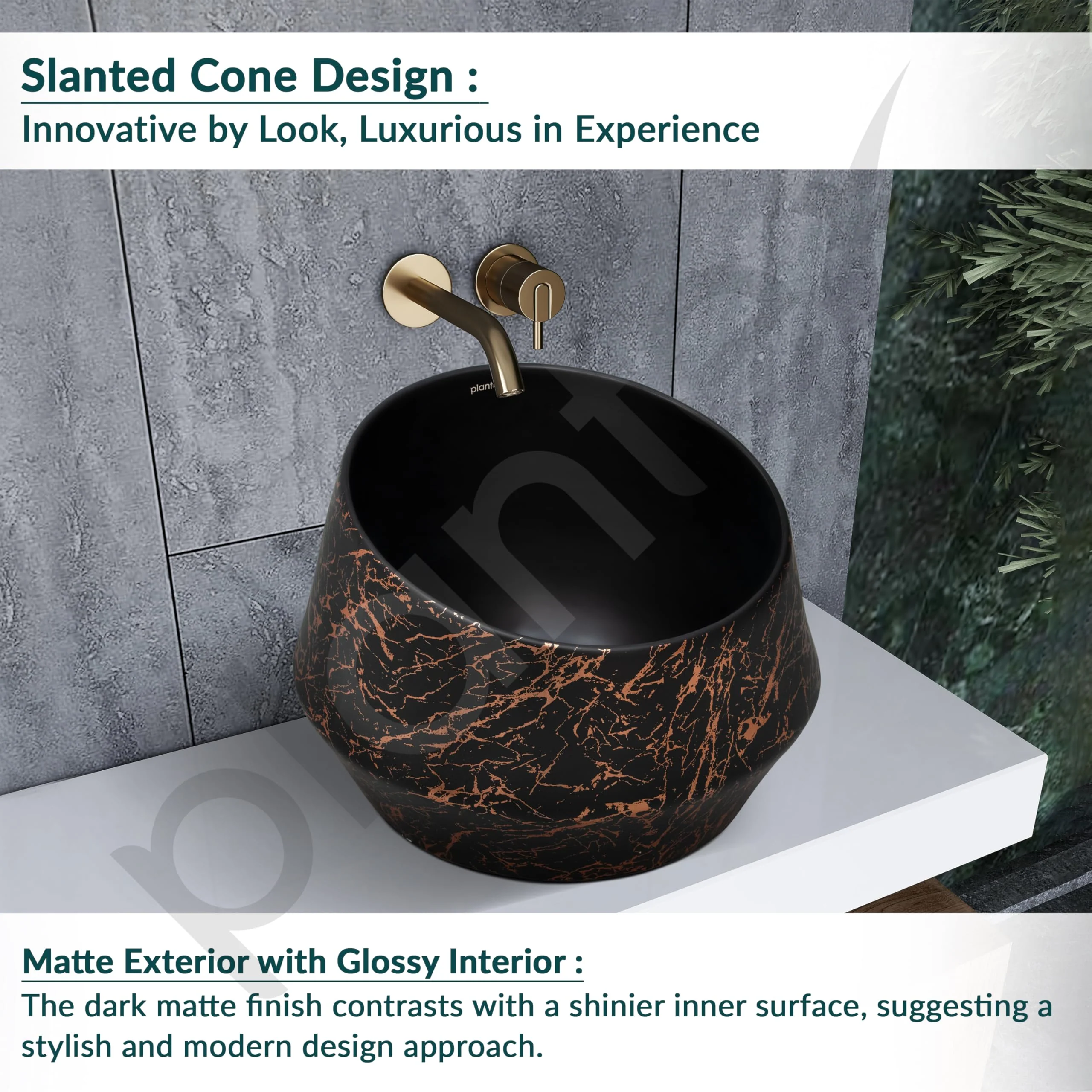 Plantex Ceramic Tabletop Washbasin/Bathroom Basin Sink/Basin for Bathroom/Wash Basin for Restaurant/Hotel (Black & Gold - 16.5 x 16.5 x 13 Inch) - Image 2
