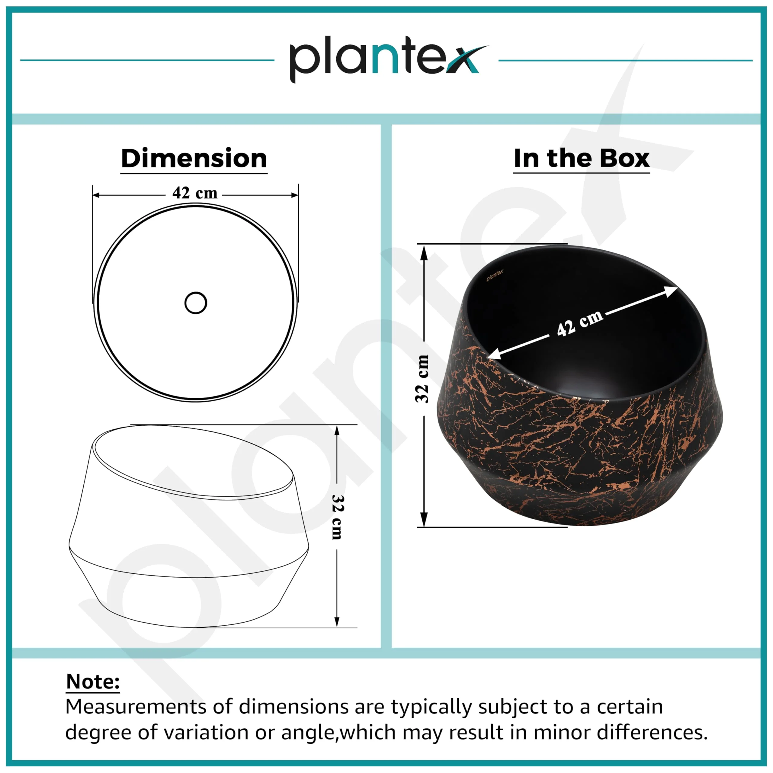 Plantex Ceramic Tabletop Washbasin/Bathroom Basin Sink/Basin for Bathroom/Wash Basin for Restaurant/Hotel (Black & Gold - 16.5 x 16.5 x 13 Inch) - Image 3