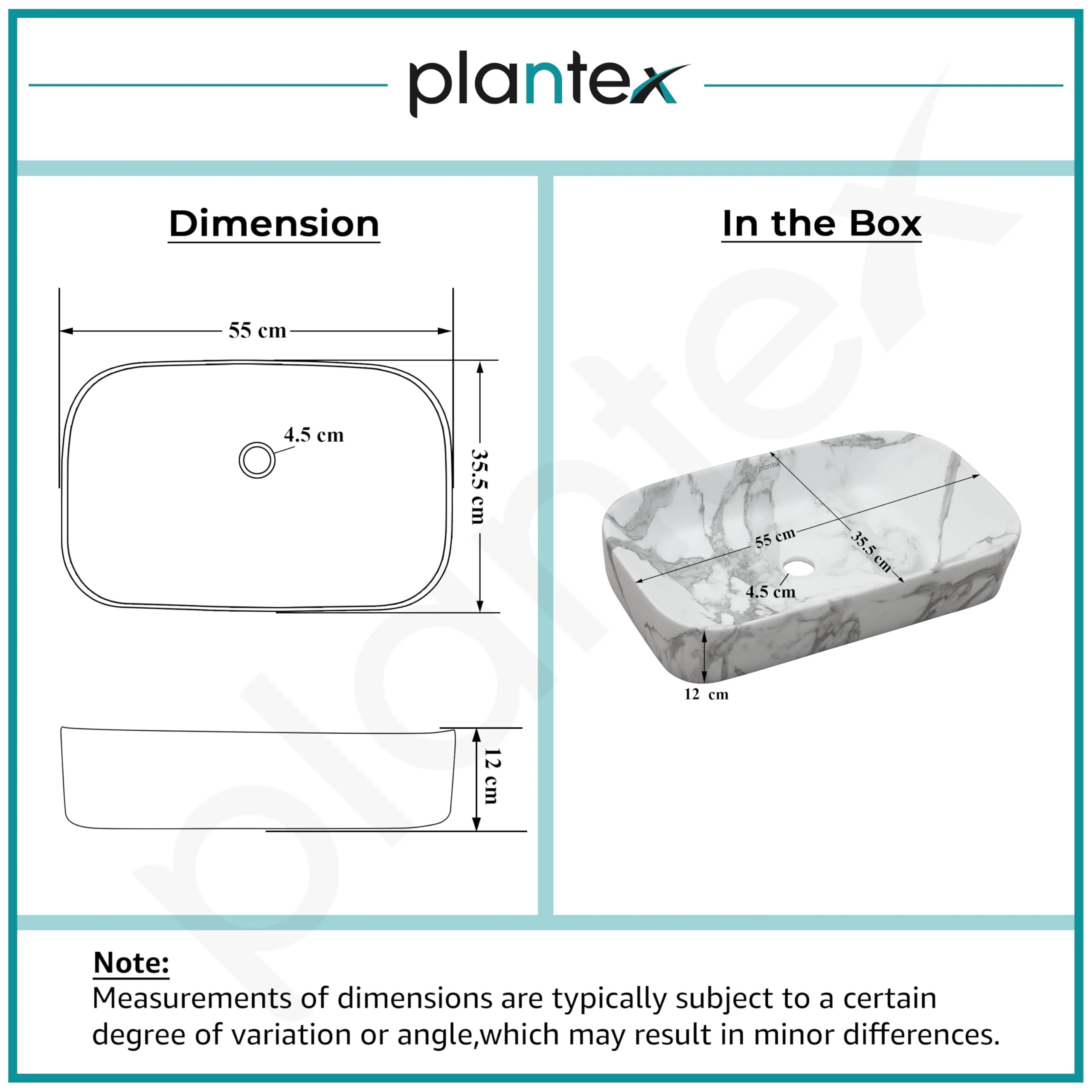 Plantex Ceramic Tabletop Washbasin for Bathroom/Designer Counter Top Hand Wash Basin/Rectangle Bathroom sink for Home/Office (21.5x14x5 Inch -Marble Finish) - Image 3