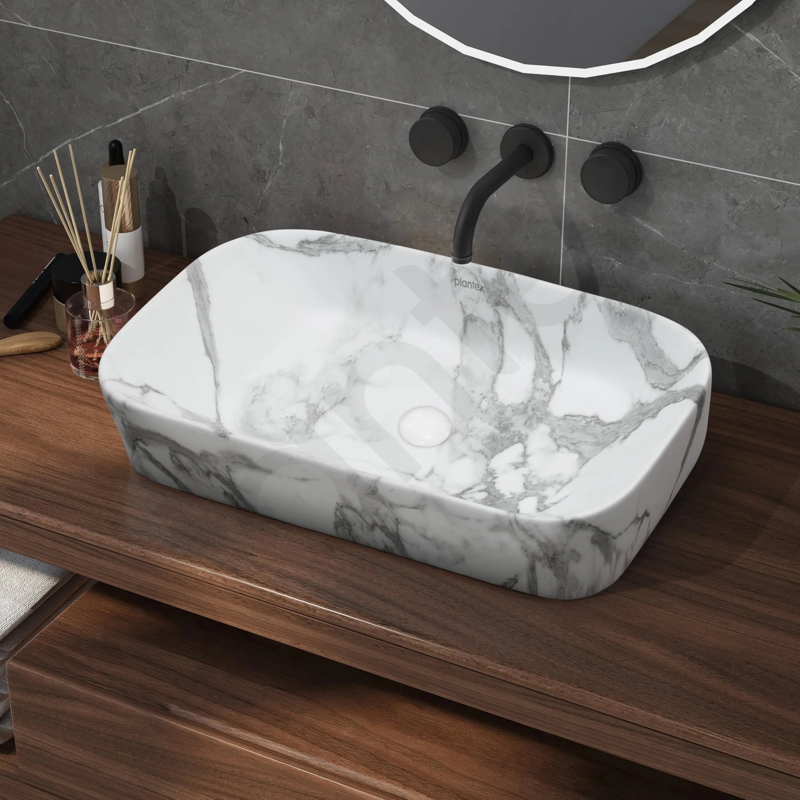 Plantex Ceramic Tabletop Washbasin for Bathroom/Designer Counter Top Hand Wash Basin/Rectangle Bathroom sink for Home/Office (21.5x14x5 Inch -Marble Finish) - Image 6