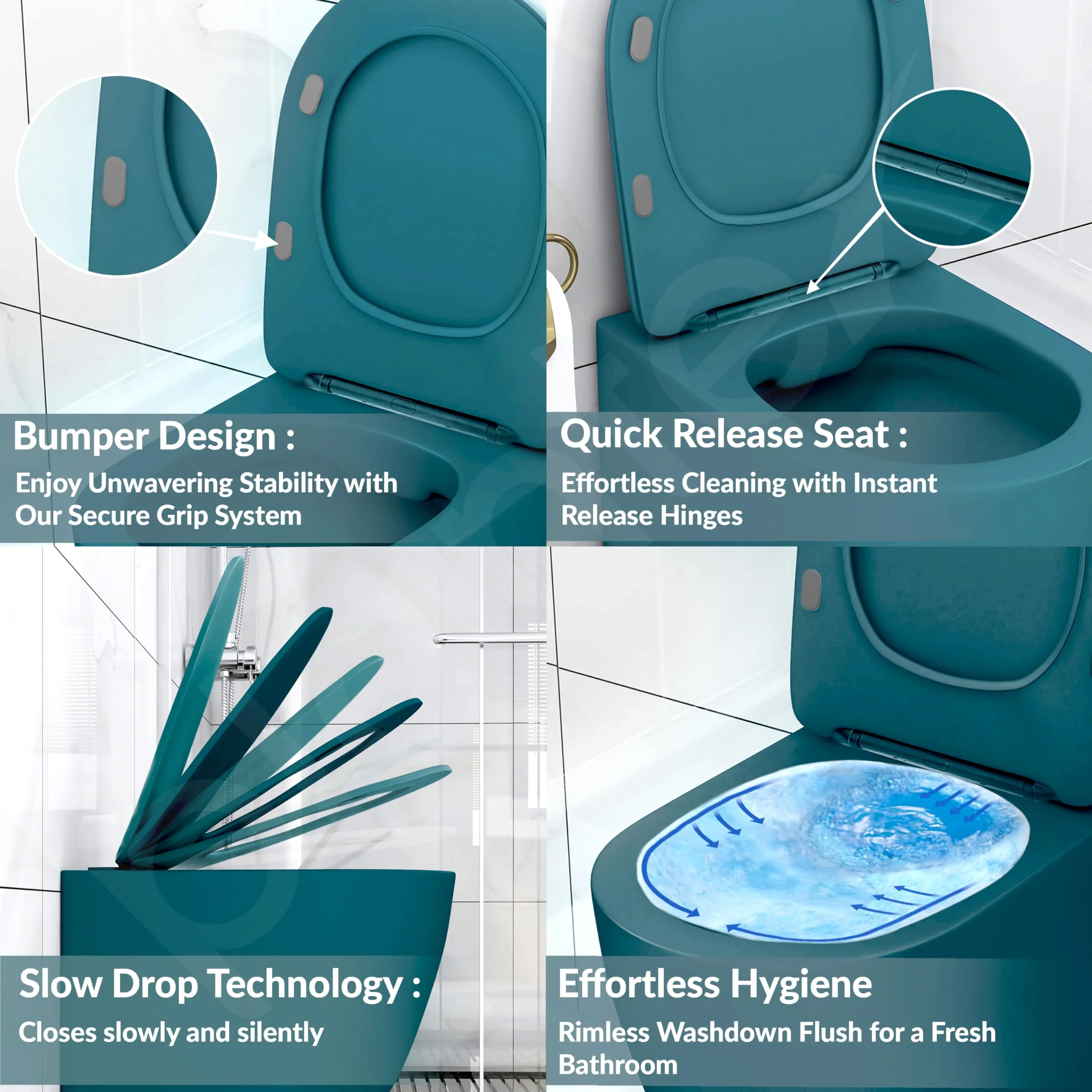 Plantex Ceramic Wall Hung Commode for Toilet/Rimless Washdown Western Commode/Western Toilet with Soft Close Toilet Seat Cover- P Trap (Pine Blue) - Image 6