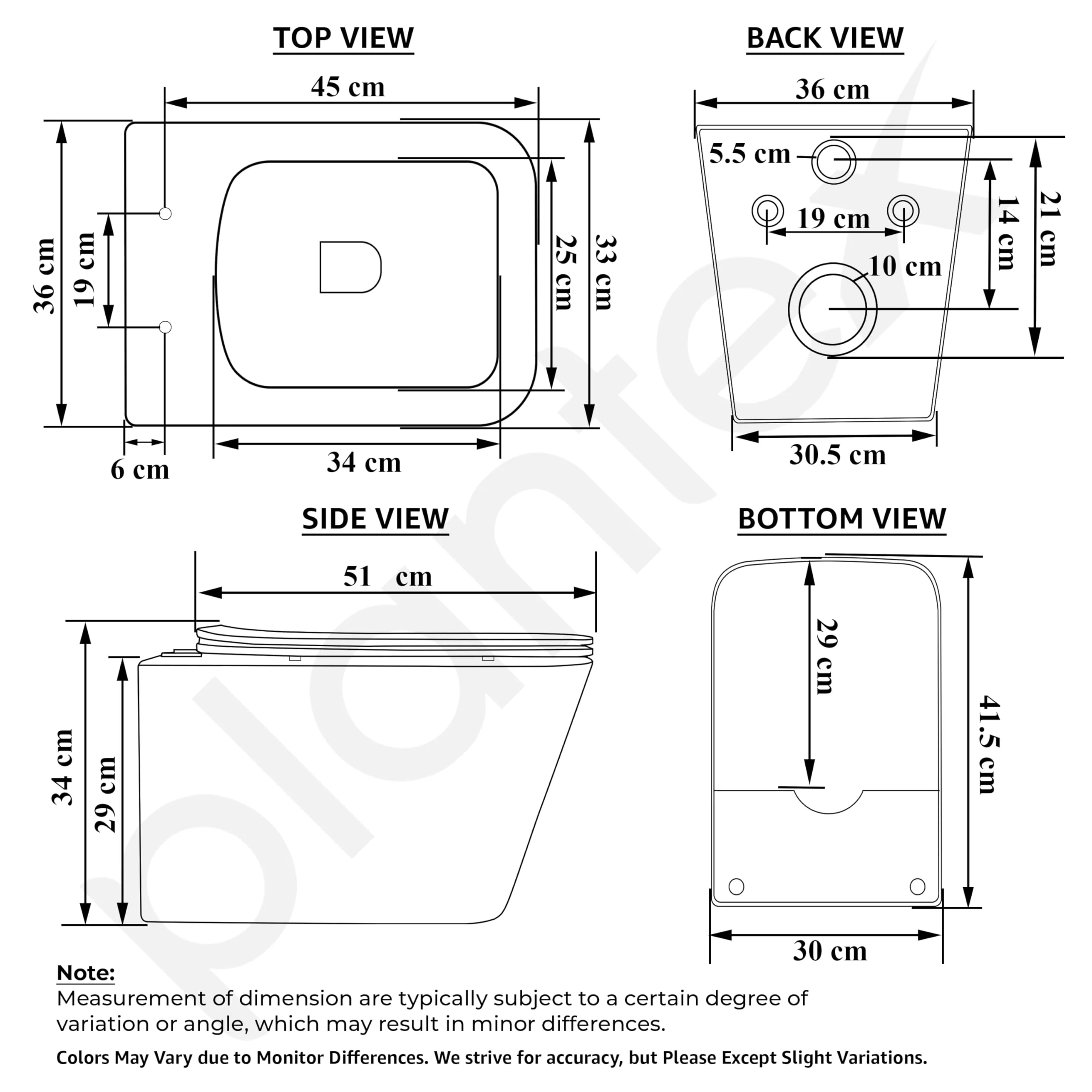 Plantex Ceramic Wall Hung Commode/Rimless Washdown Western Commode/P Trap Western Toilet with Soft Close Seat Cover - (Matt Black) - Image 3