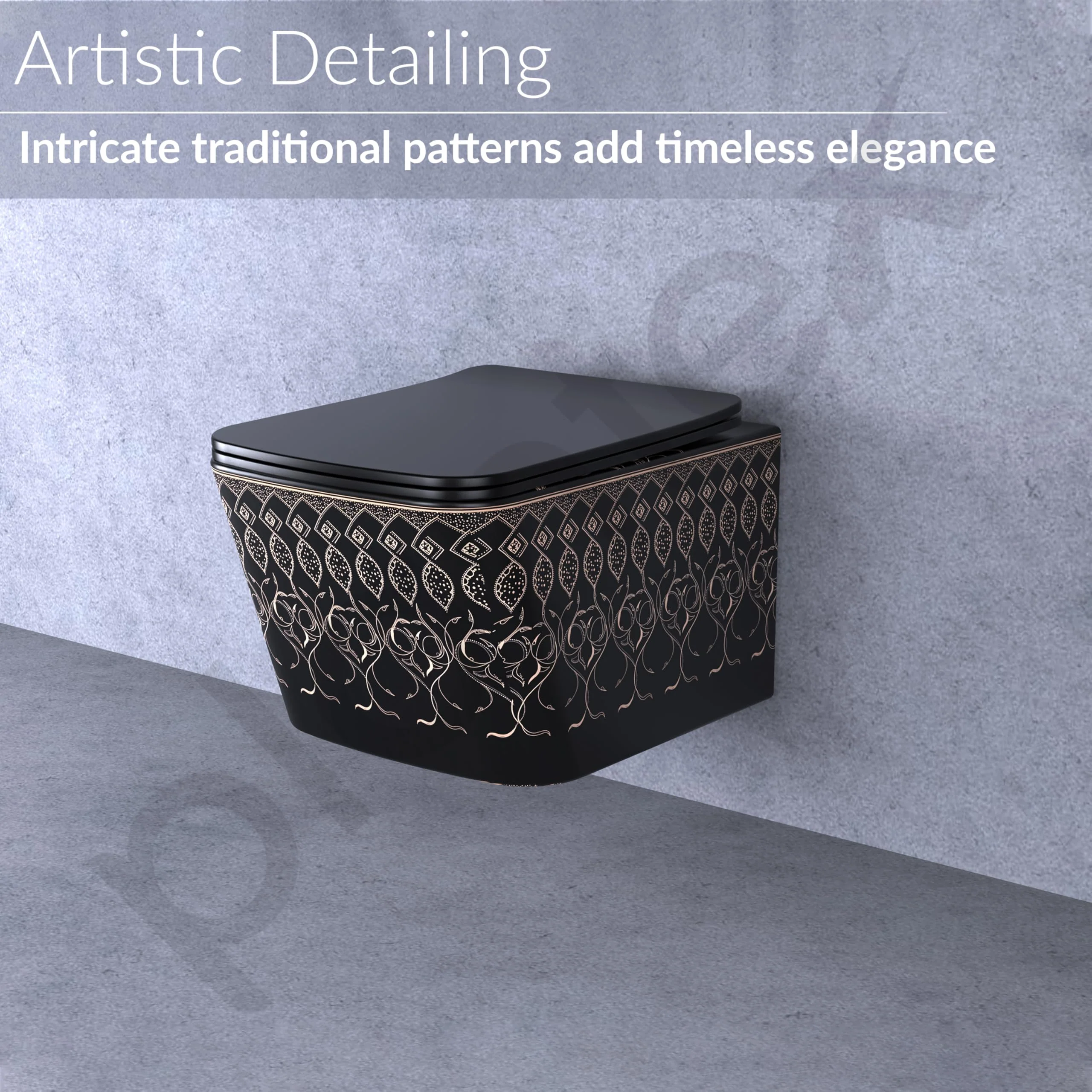 Plantex Ceramic Wall Hung Commode/Rimless Washdown Western Commode/P Trap Western Toilet with Soft Close Seat Cover - (Matt Black) - Image 7