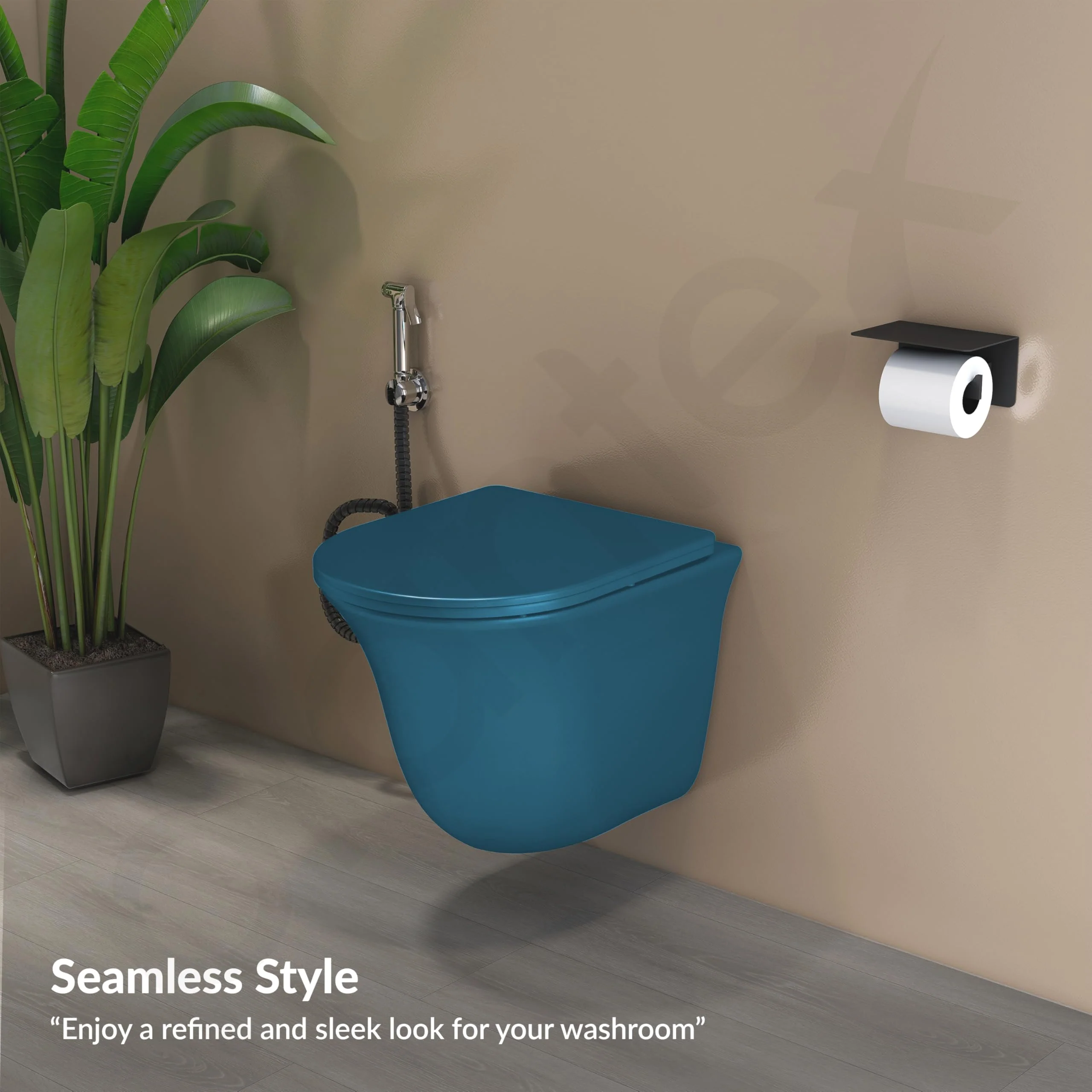 Plantex Ceramic Wall Hung Toilet/Rimless Western Commode for Bathroom/Commode with Soft Closing Toilet Seat - P Trap (Matt Blue) - Image 2