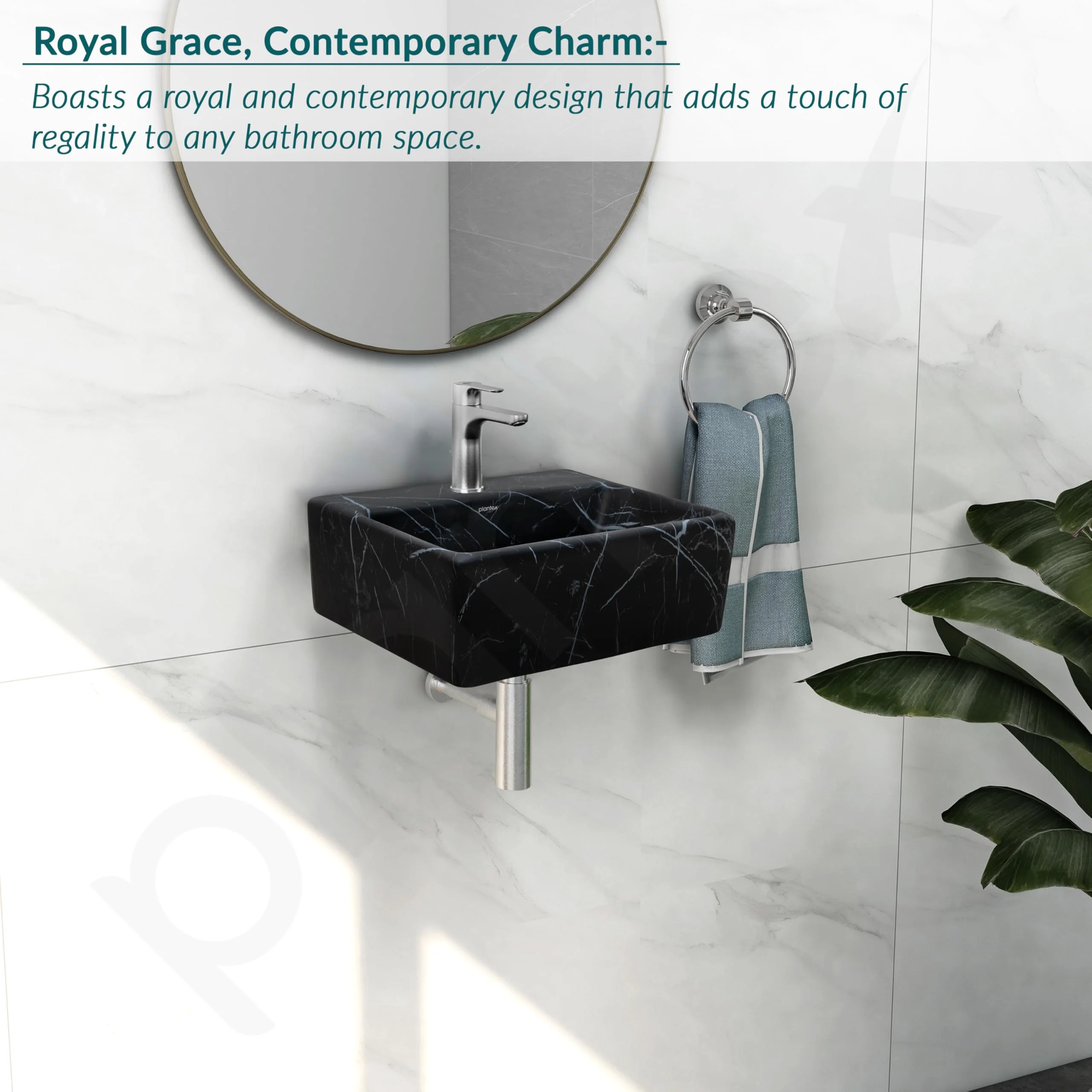 Plantex Ceramic Wall Hung Wash Basin for Bathroom/Square Tabletop Basin/Bathroom Hand Wash Sink/Wall Mount Washbasin for Restaurant/Hotel (Black- 13x11.5x5 Inch) - Image 6