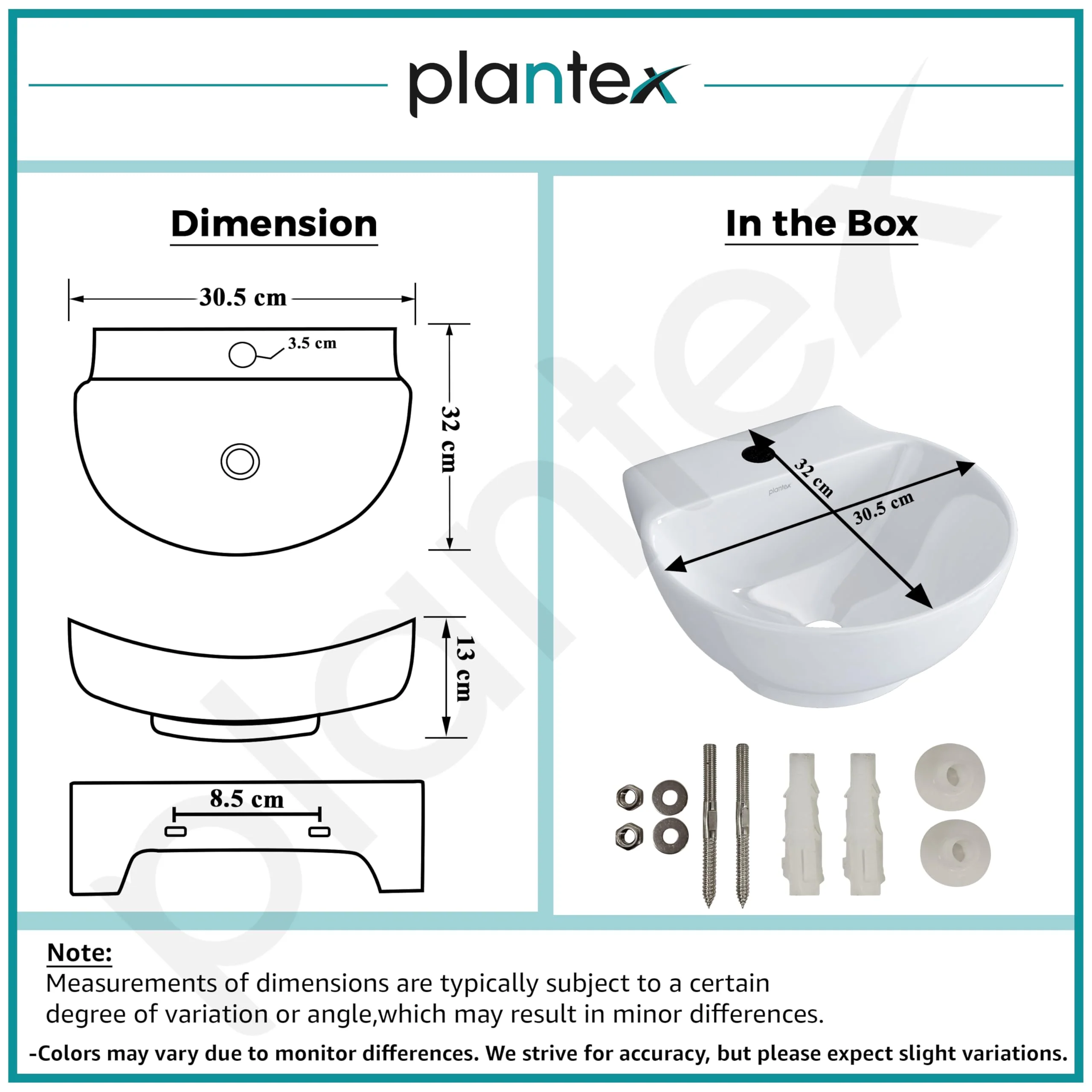 Plantex Ceramic Wash Basin/Basin for Bathroom/Washbasin with 10 Years Glaze Warranty by Plantex/Bathroom Sink for Hotel, Living Room (Glossy White/Rosy - 12 x 12.5 x 5 Inch) - Image 3