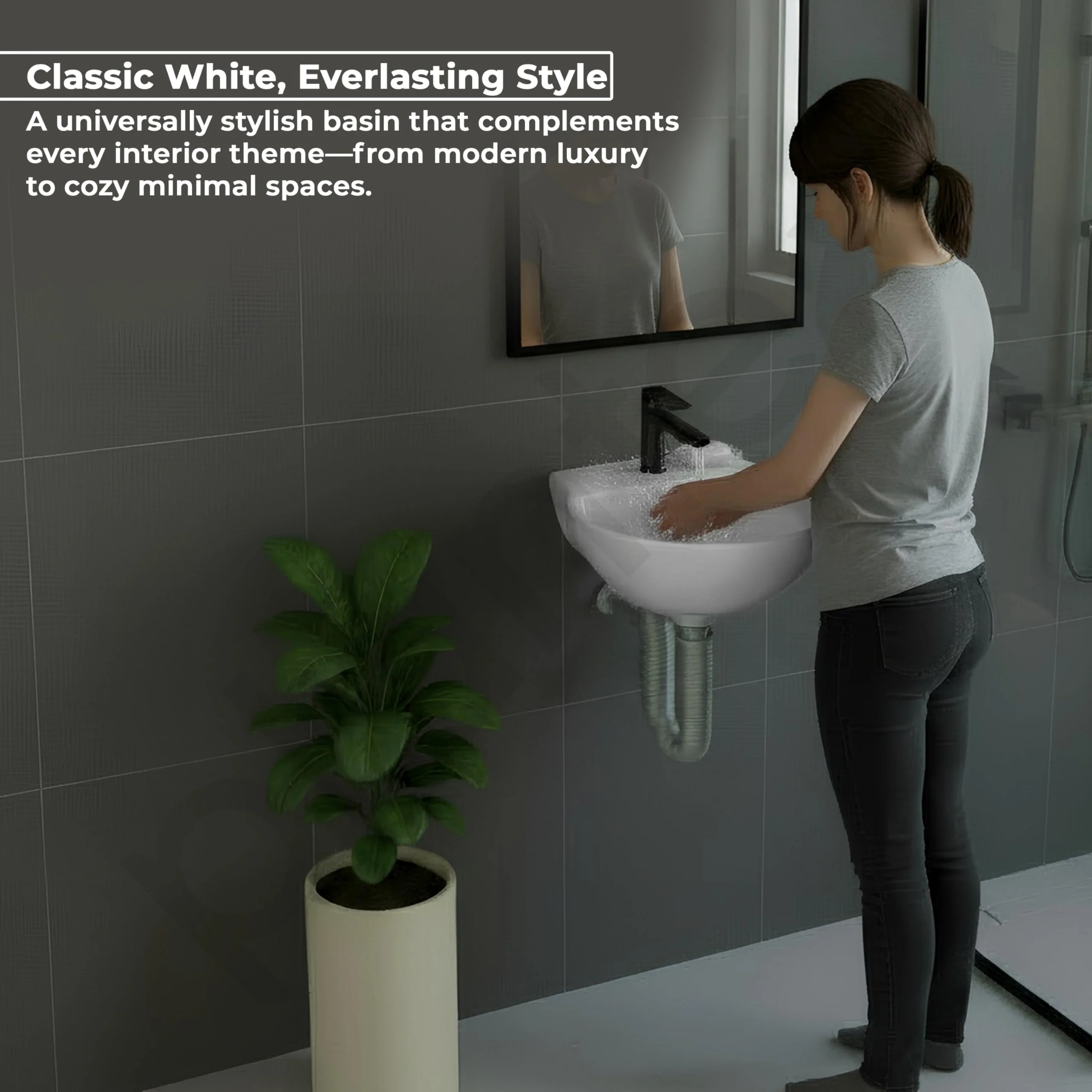 Plantex Ceramic Wash Basin/Basin for Bathroom/Washbasin with 10 Years Glaze Warranty by Plantex/Bathroom Sink for Hotel, Living Room (Glossy White/Rosy - 12 x 12.5 x 5 Inch) - Image 4