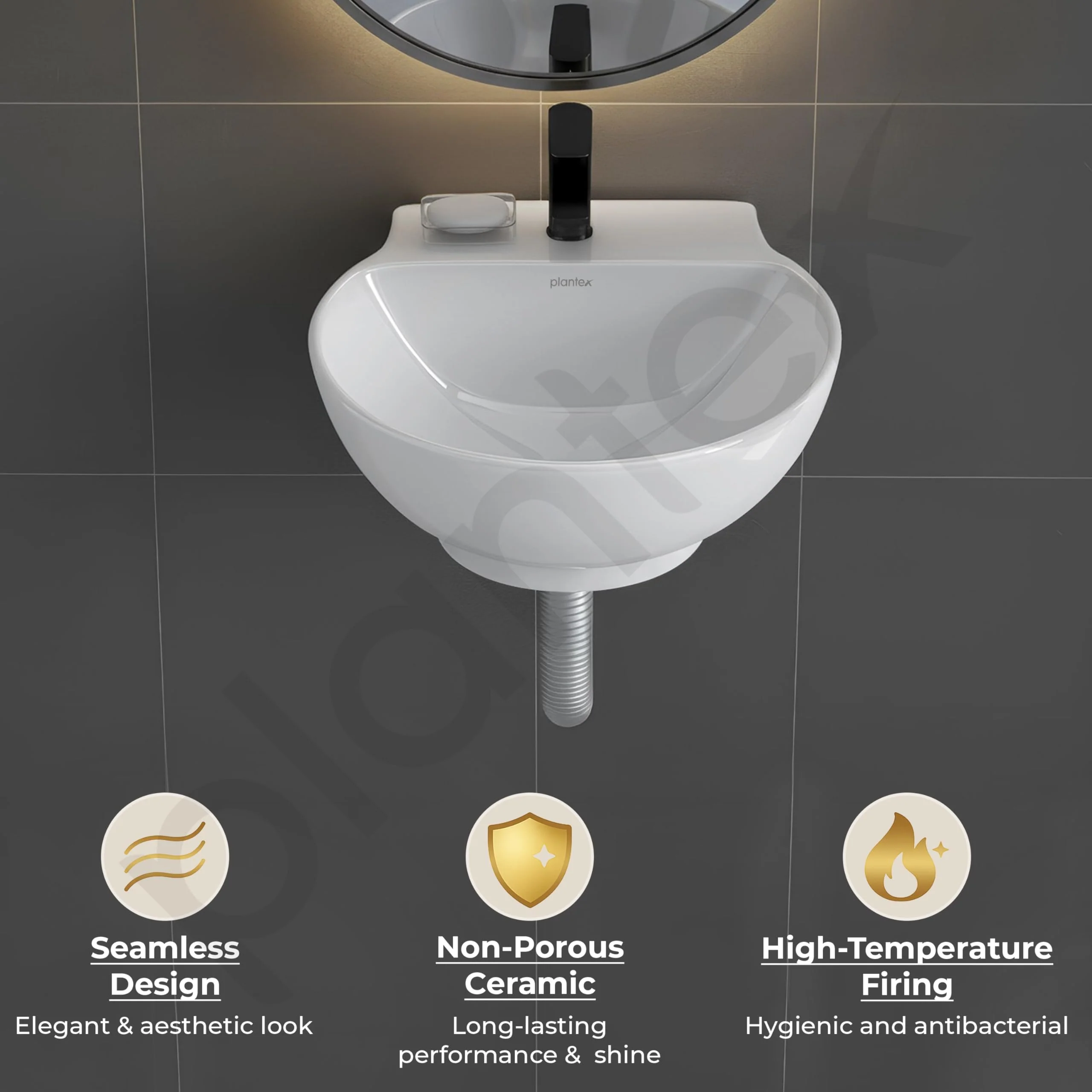 Plantex Ceramic Wash Basin/Basin for Bathroom/Washbasin with 10 Years Glaze Warranty by Plantex/Bathroom Sink for Hotel, Living Room (Glossy White/Rosy - 12 x 12.5 x 5 Inch) - Image 6