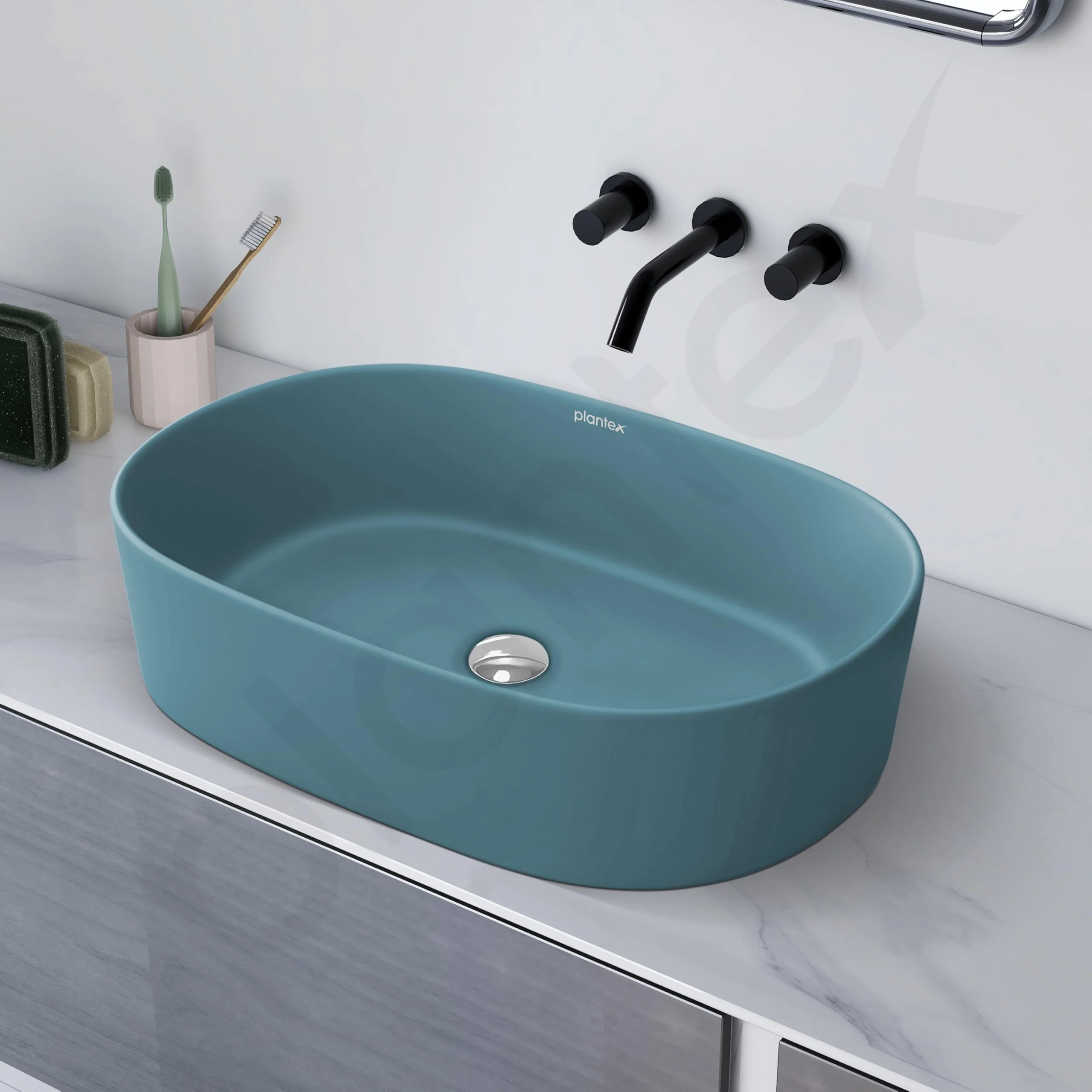 Plantex Ceramic Wash Basin for Bathroom/Oval Counter Top Basin/Tabletop Wash Basin for Home/Office (Harmony Blue - 22 x 14 x 6 Inch) - Image 6