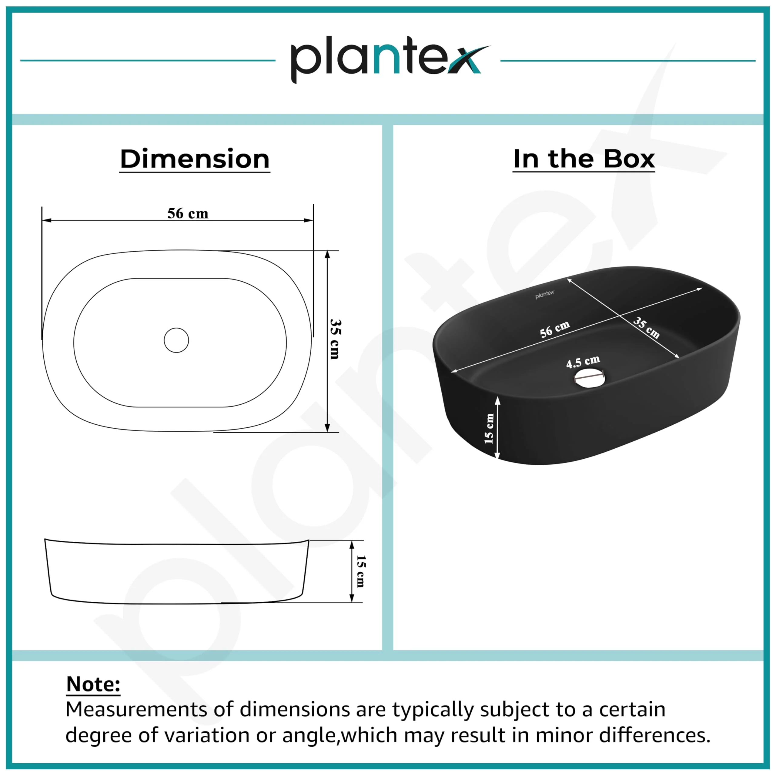 Plantex Ceramic Wash Basin for Bathroom/Oval Table Top Basin/Countertop Vessel Sink for Home/Hotel - (Charcoal Black- 22 x 14 x 10 inch) - Image 3