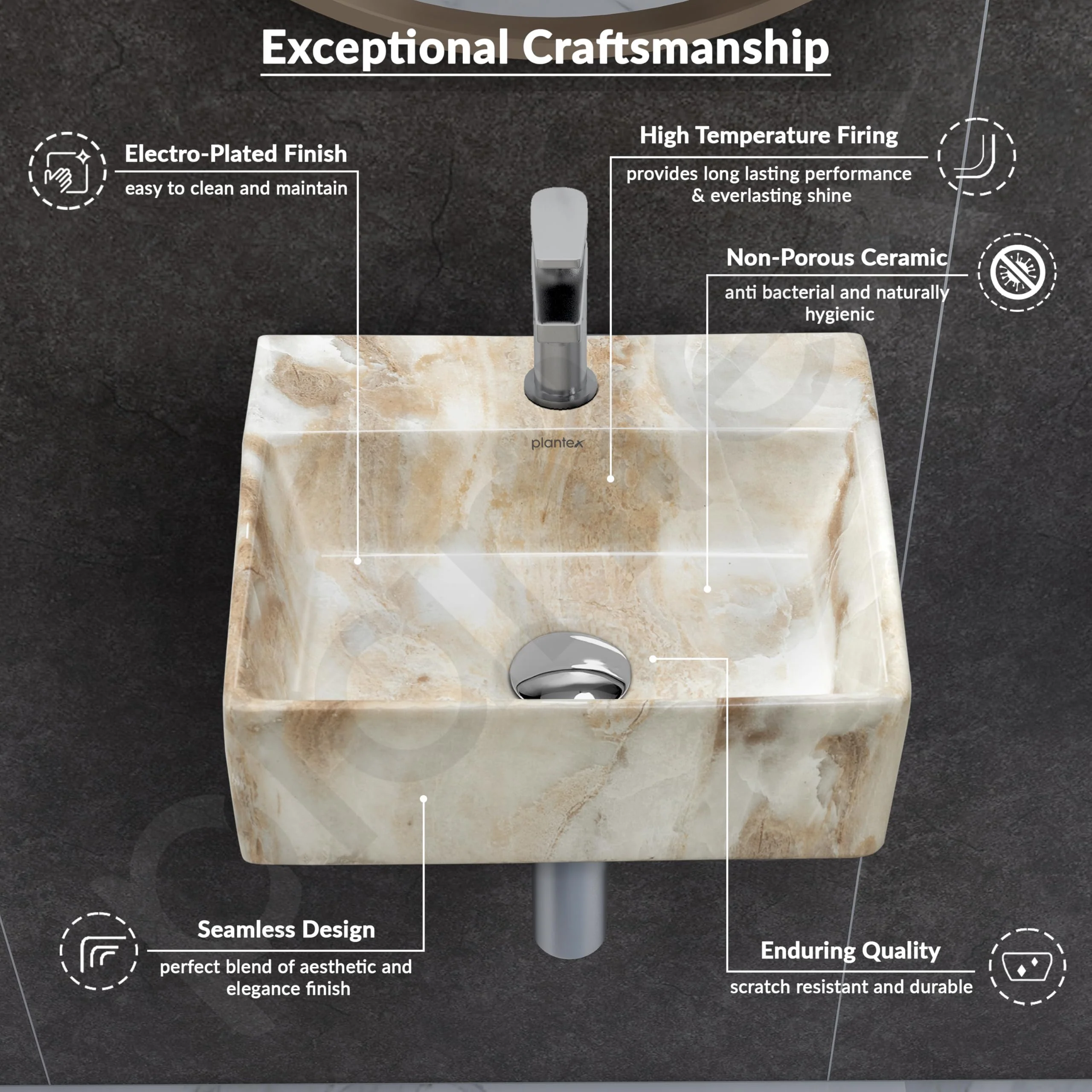 Plantex Ceramic Wash Basin for Bathroom/Square Wall Hung Basin/Bathroom Sink/Washbasin for Restaurant/Hotel (13 x 12 x 5 Inch) - Image 5