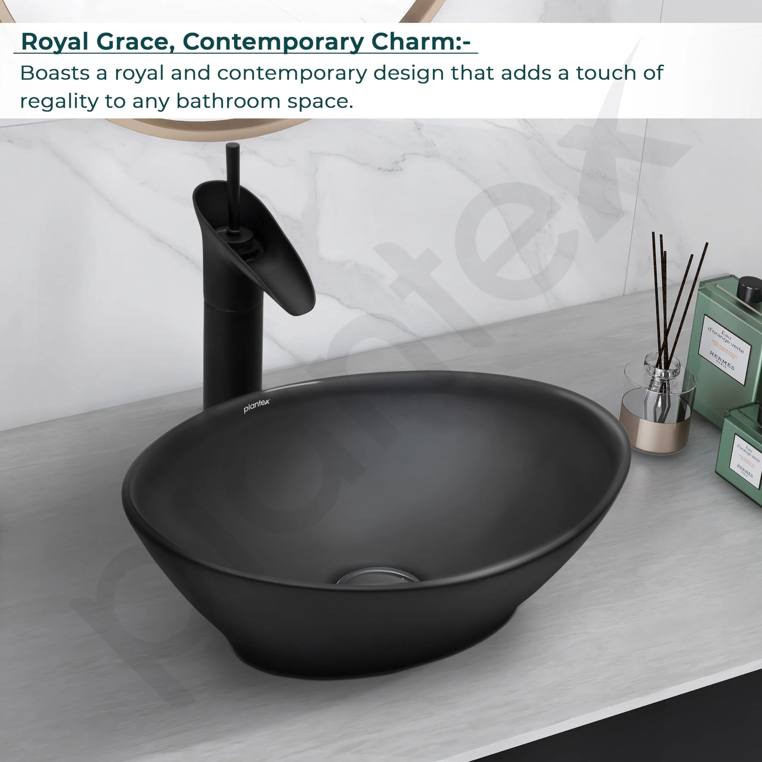 Plantex Ceramic Wash Basin for Bathroom/Table Top Ceramic Basin/Washbasin for Bathroom - (BOAT-NS-BLACK-Marble Finish,16 x 13 x 5.5 Inch) - Image 5