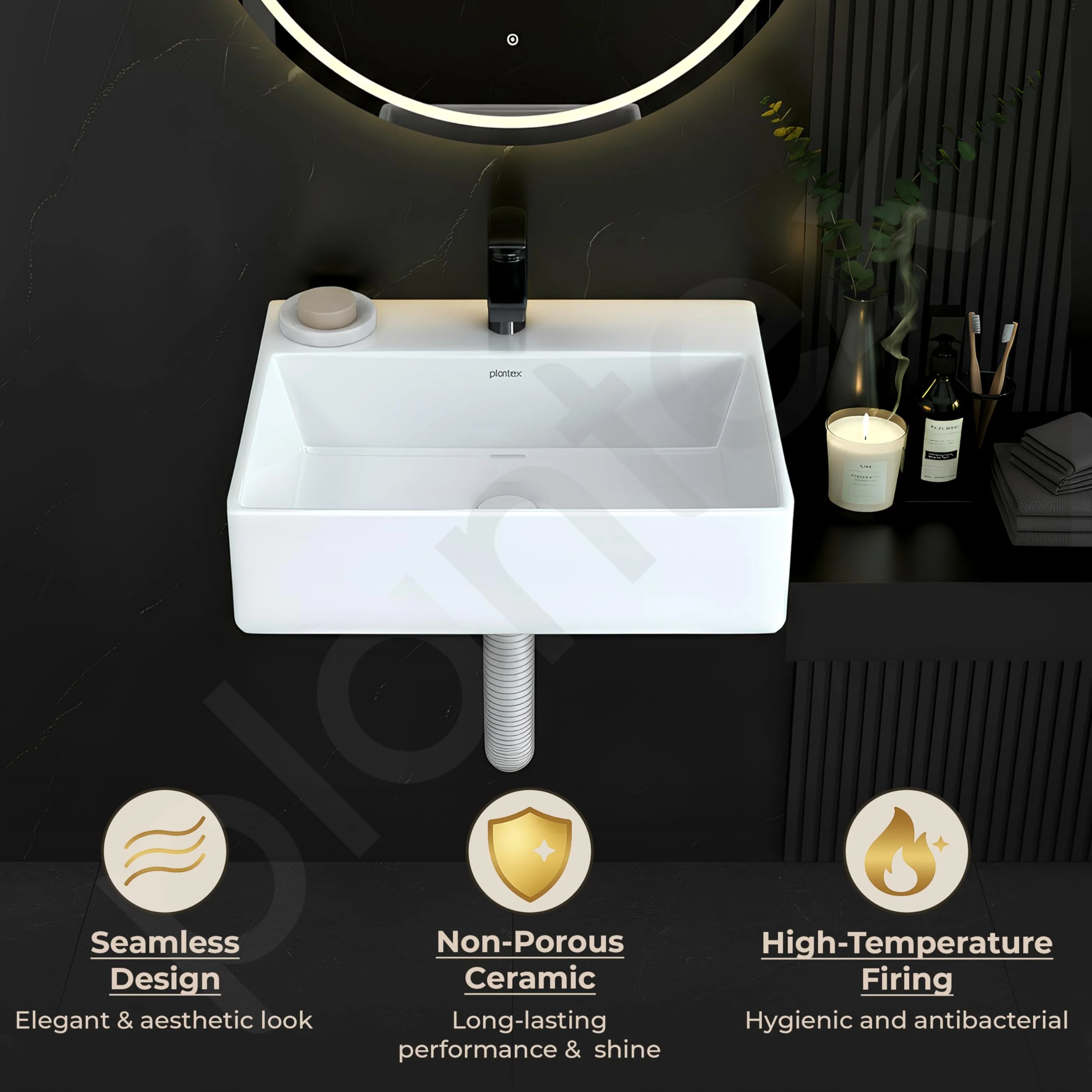 Plantex Ceramic Wash Basin for Bathroom/Wall Hung Basin with 10 Years Glaze Warranty by Plantex/Small Wall Mount Basin/Washbasin for Restaurant, Hotel(Glossy White/Cubic - 17 x 13.5 x 5 Inch) - Image 5
