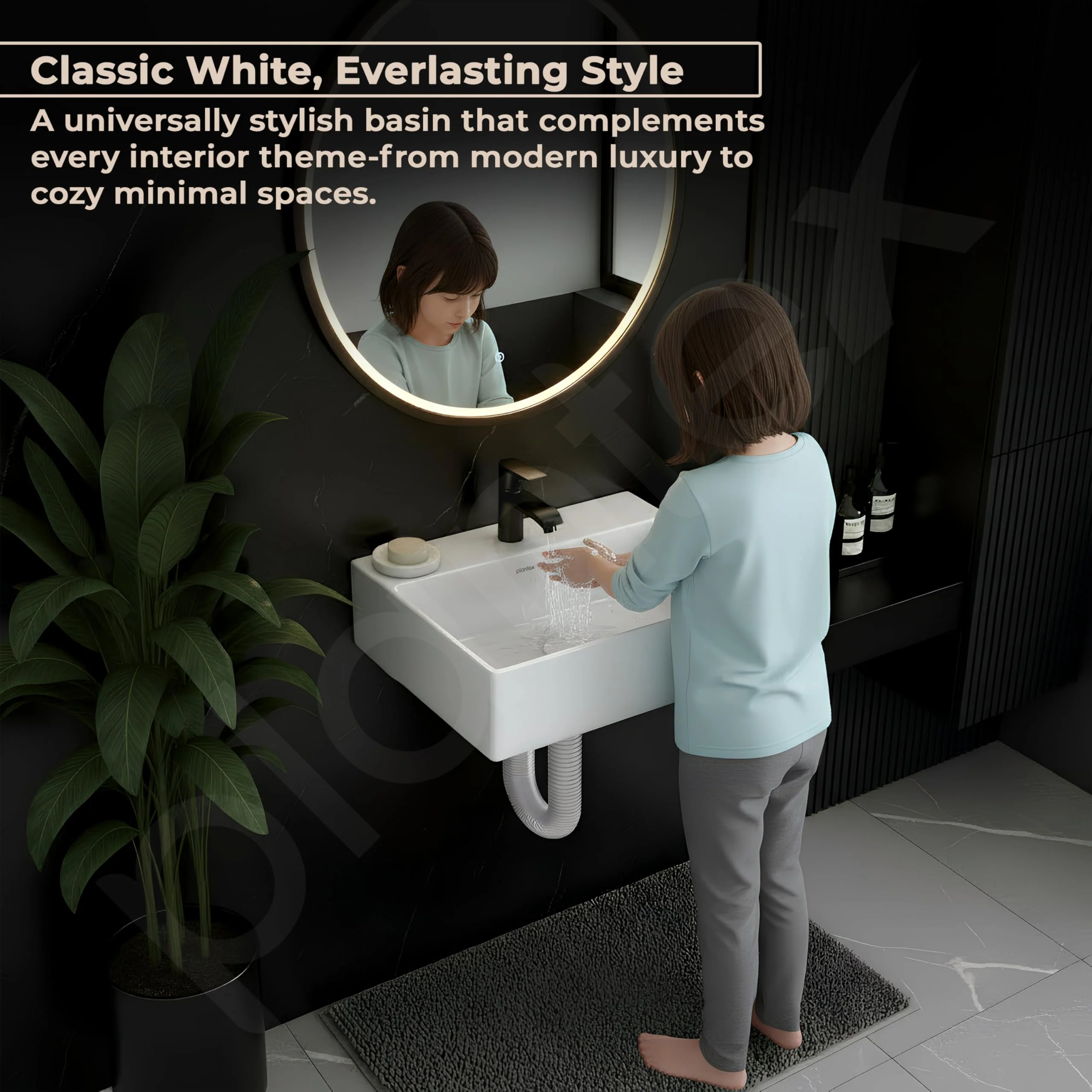 Plantex Ceramic Wash Basin for Bathroom/Wall Hung Basin with 10 Years Glaze Warranty by Plantex/Small Wall Mount Basin/Washbasin for Restaurant, Hotel(Glossy White/Cubic - 17 x 13.5 x 5 Inch) - Image 7