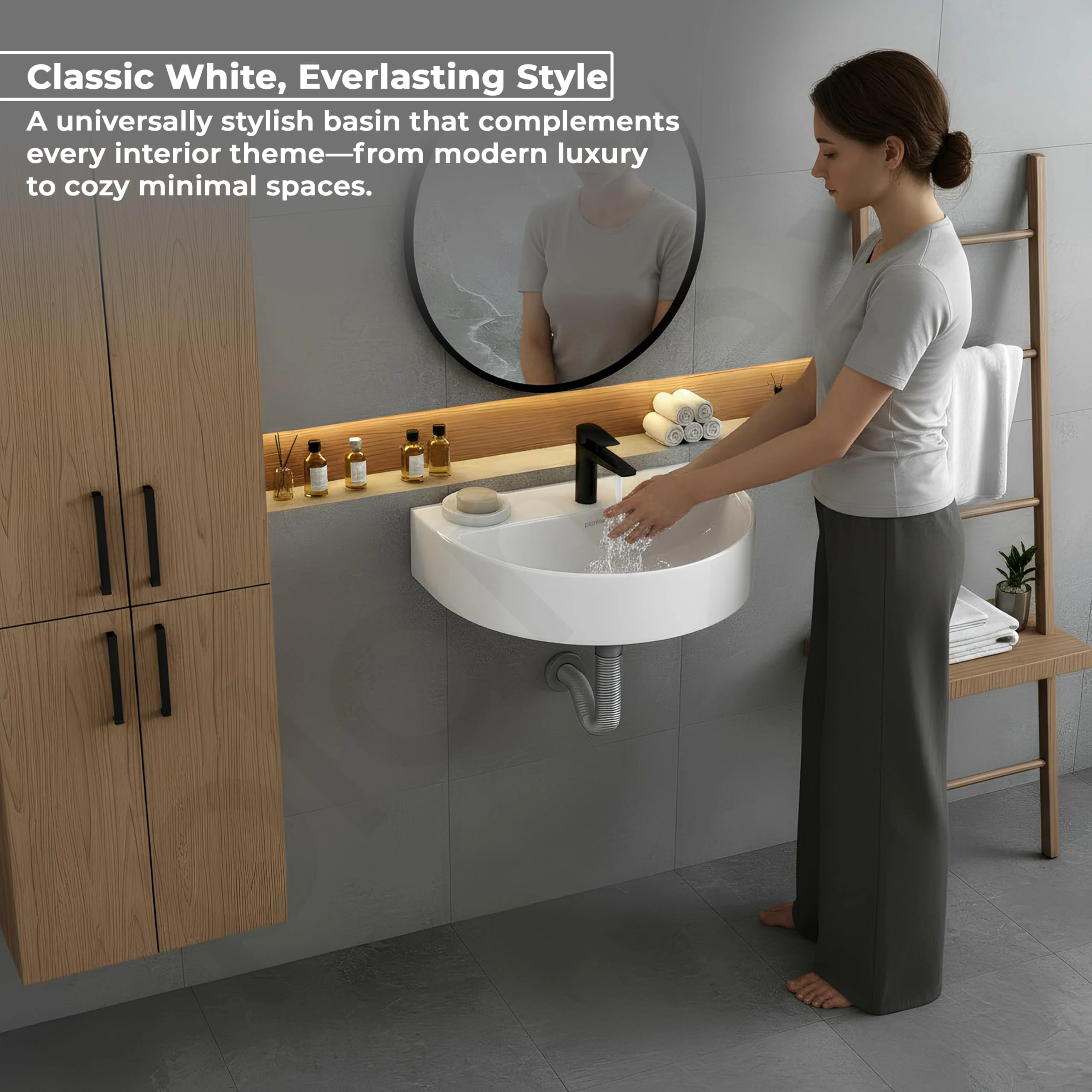 Plantex Ceramic Wash Basin for Bathroom/Wall Hung Basin/Bathroom Sink with 10 Years Glaze Warranty by Plantex//Washbasin for Restaurant, Hotel (Glossy White/Mark, 17 x 12 x 4 Inch) - Image 6