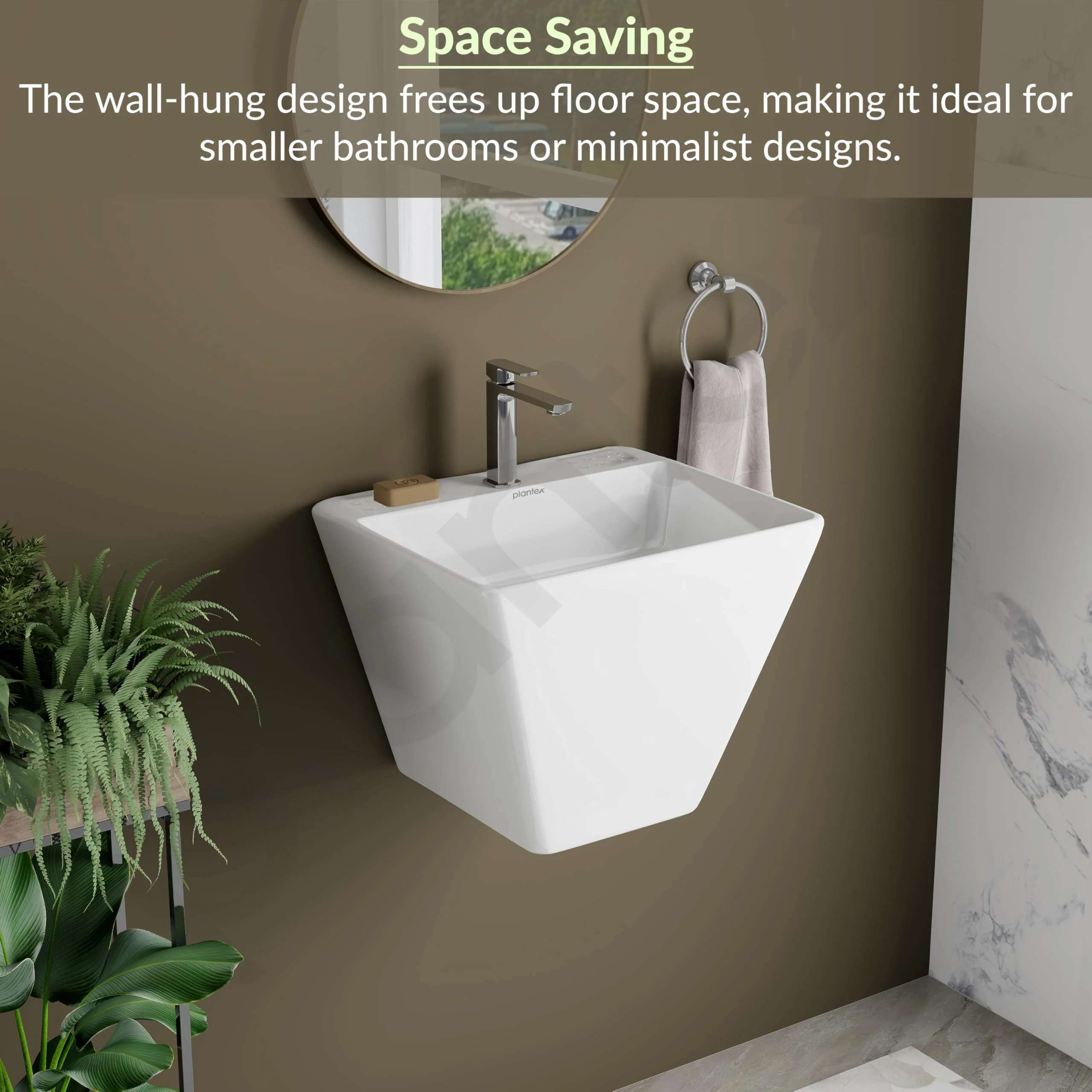 Plantex Ceramic Wash Basin/Half Pedestal Washbasin for Bathroom with 10 Years Glaze Warranty by Plantex/Wall Hung Wash Basin for Office/Hotels (White - 18x 14 x 14 Inch) - Image 2