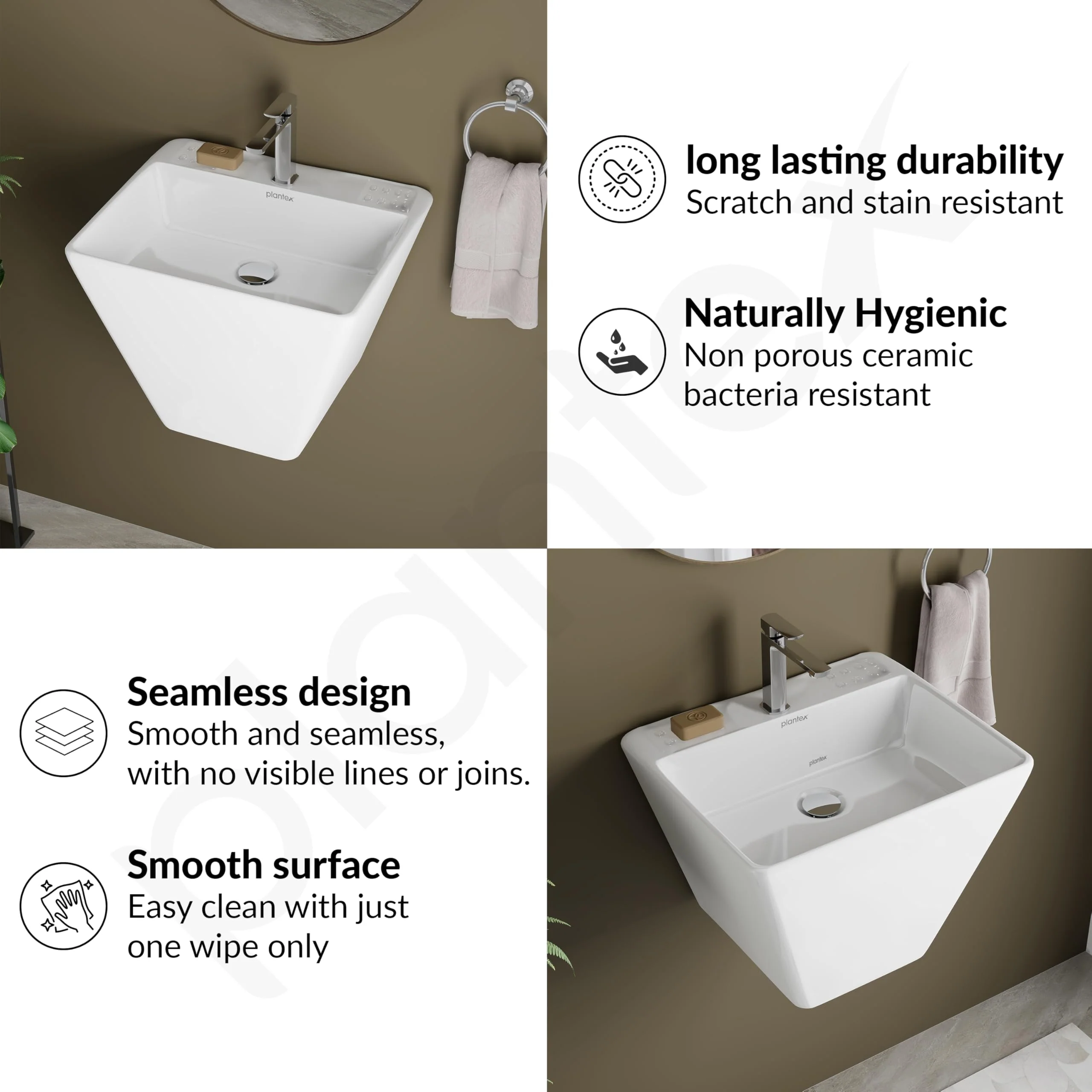 Plantex Ceramic Wash Basin/Half Pedestal Washbasin for Bathroom with 10 Years Glaze Warranty by Plantex/Wall Hung Wash Basin for Office/Hotels (White - 18x 14 x 14 Inch) - Image 5