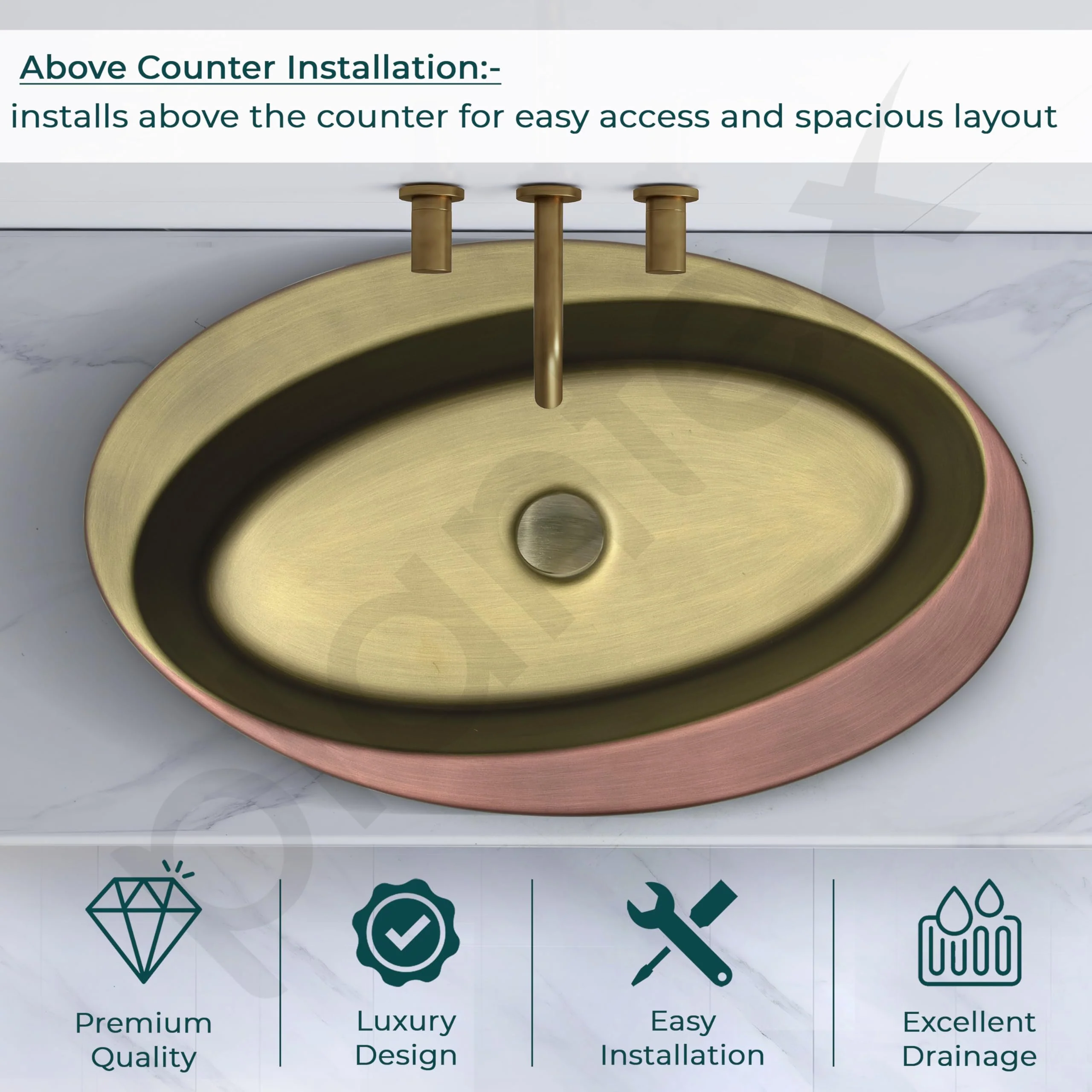Plantex Ceramic Washbasin/Basin for Bathroom/Oval Tabletop Wash Basin/Countertop Vessel Sink for Home, Office – (Brass & Copper Antique - 24 x 15 x 6 Inch) - Image 5