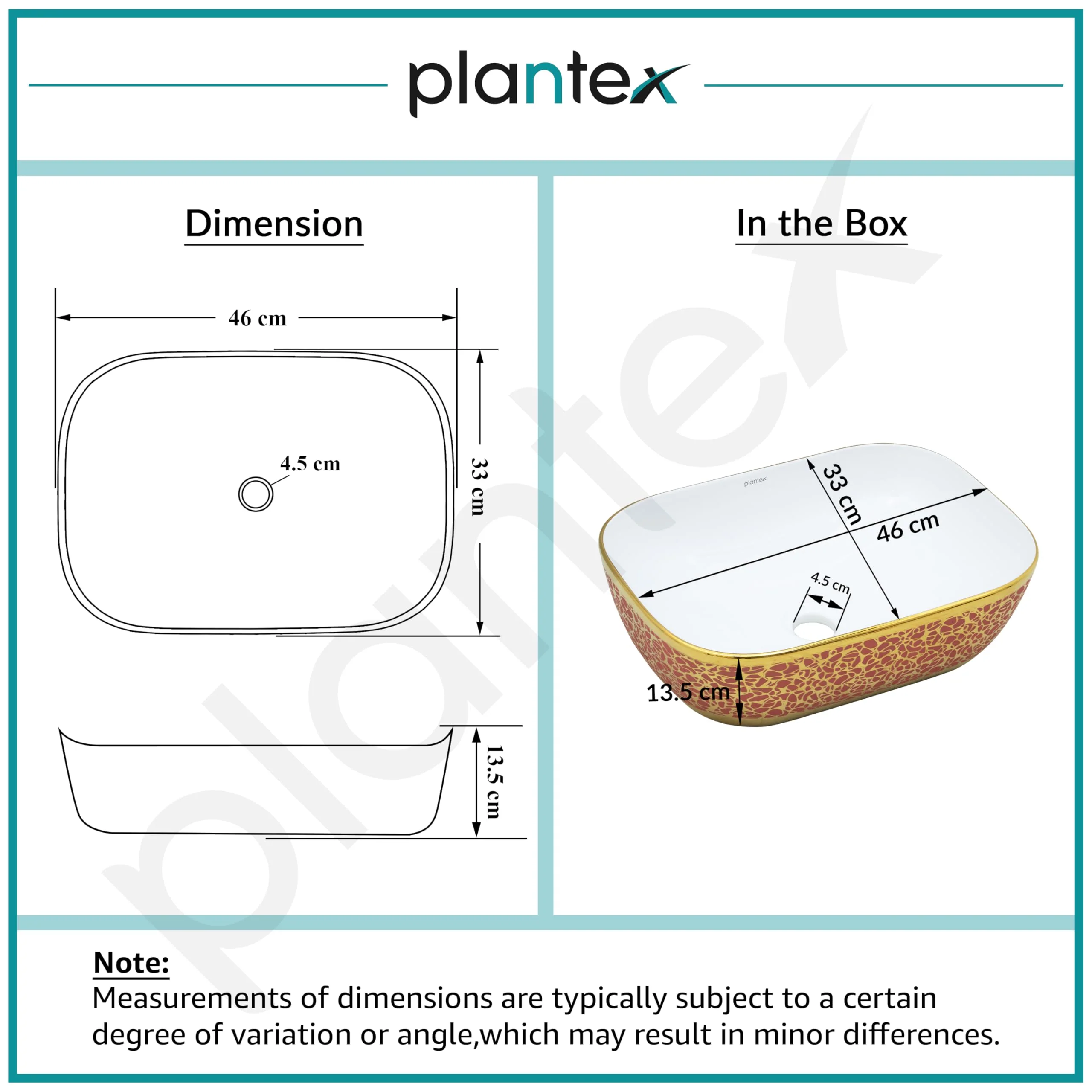 Plantex Ceramic Washbasin for Bathroom/Designer Countertop Basin/Rectangle Tabletop Wash Basin for Home/Office/Hotel (18x13x5 Inch - White & Gold) - Image 3