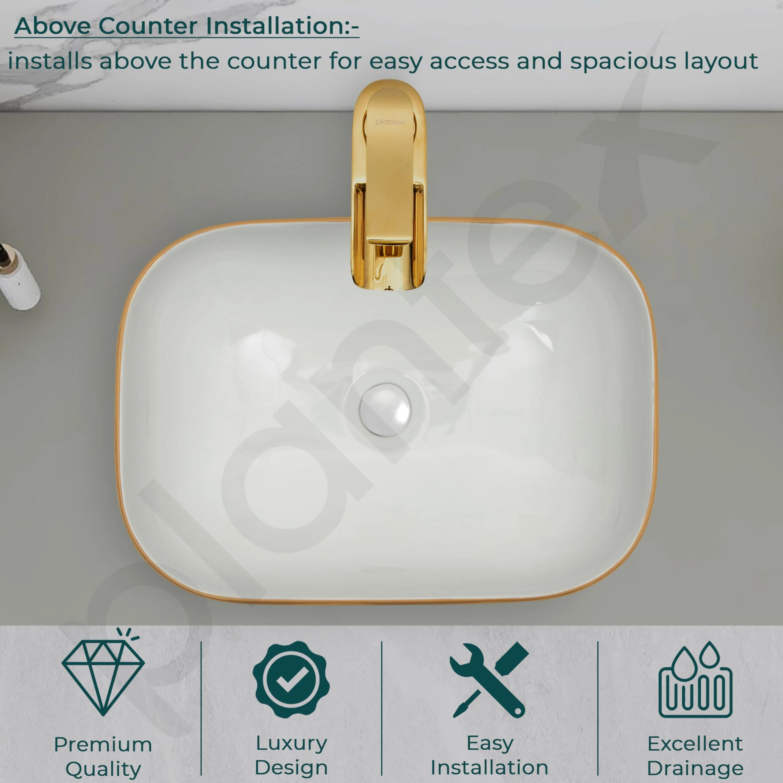 Plantex Ceramic Washbasin for Bathroom/Table Top Wash Basin/Countertop Vessel Sink Basin - Indo-European Collection - (NC-104,18 x 13 x 5 Inch) - Image 4