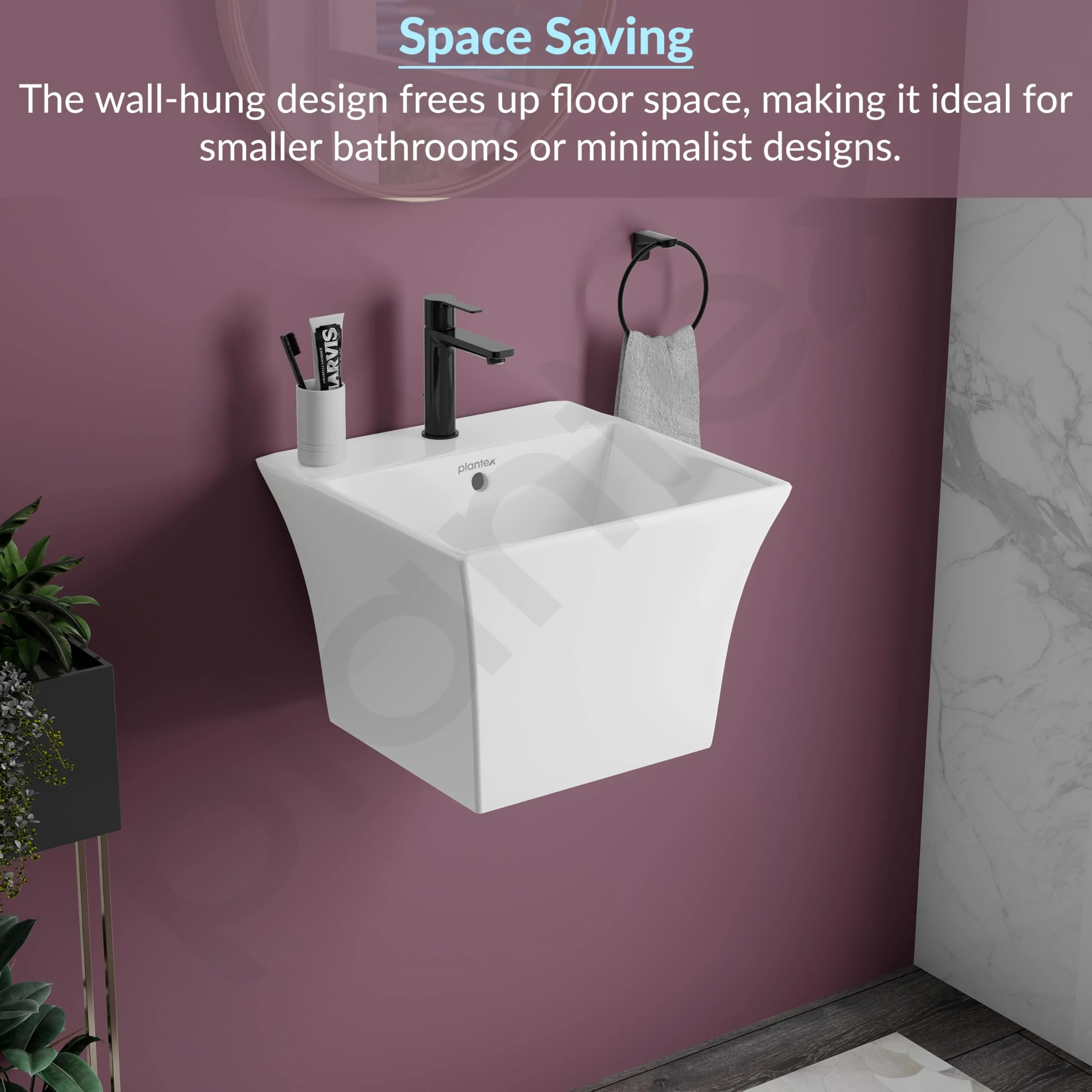 Plantex Ceramic Washbasin with 10 Years Glaze Warranty by Plantex/Half Pedestal Wash Basin for Bathroom/Wall Hung Basin for Home/Office/Hotels (Proton - White, 16 x15 x11 Inch) - Image 2