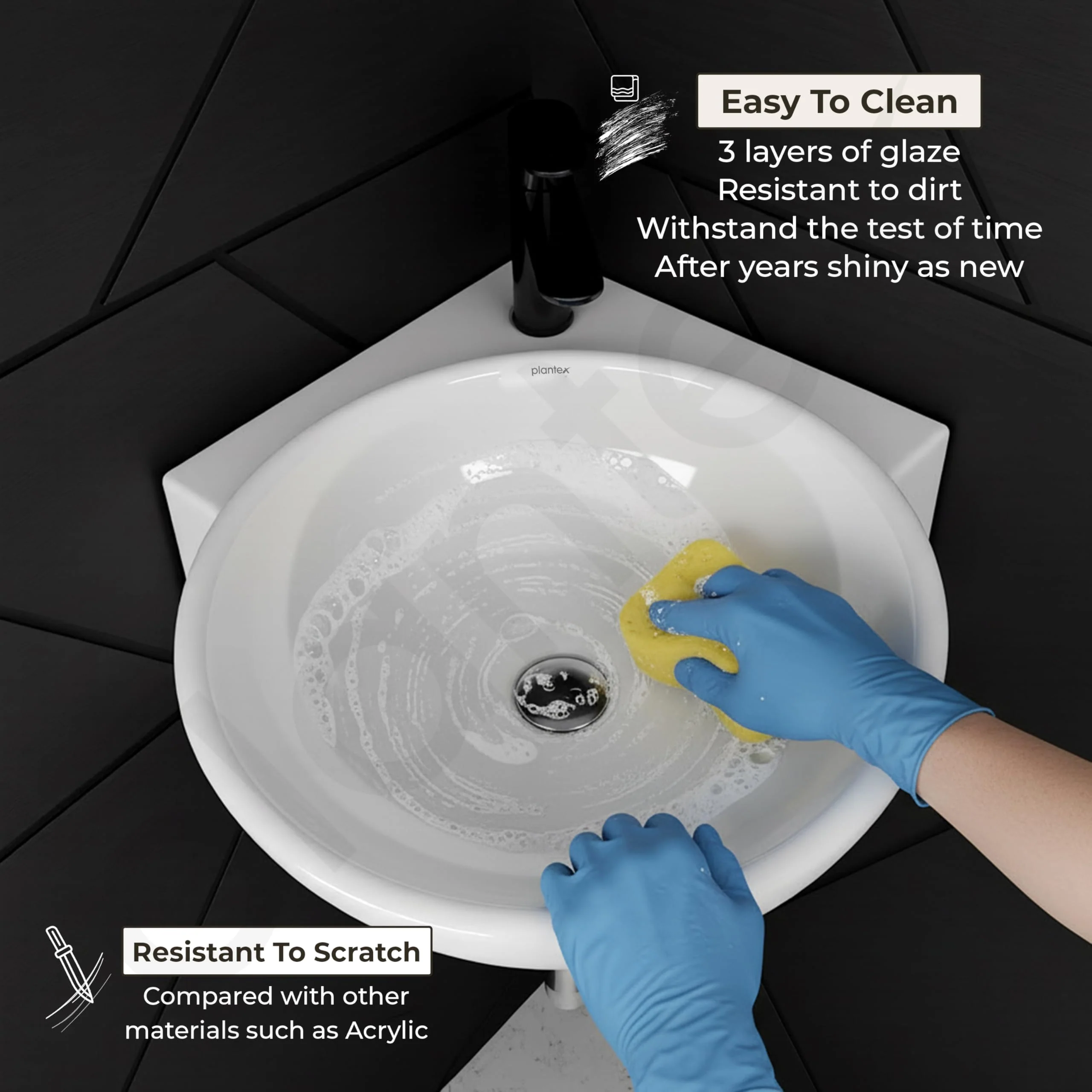 Plantex Ceramic White Corner Wash Basin/Wall Mount Basin for Bathroom/Corner Bathroom Basin/Glossy Small Sink with 10 Years Glaze Warranty by Plantex(Lily -14 x 14 x 5 Inch) - Image 4