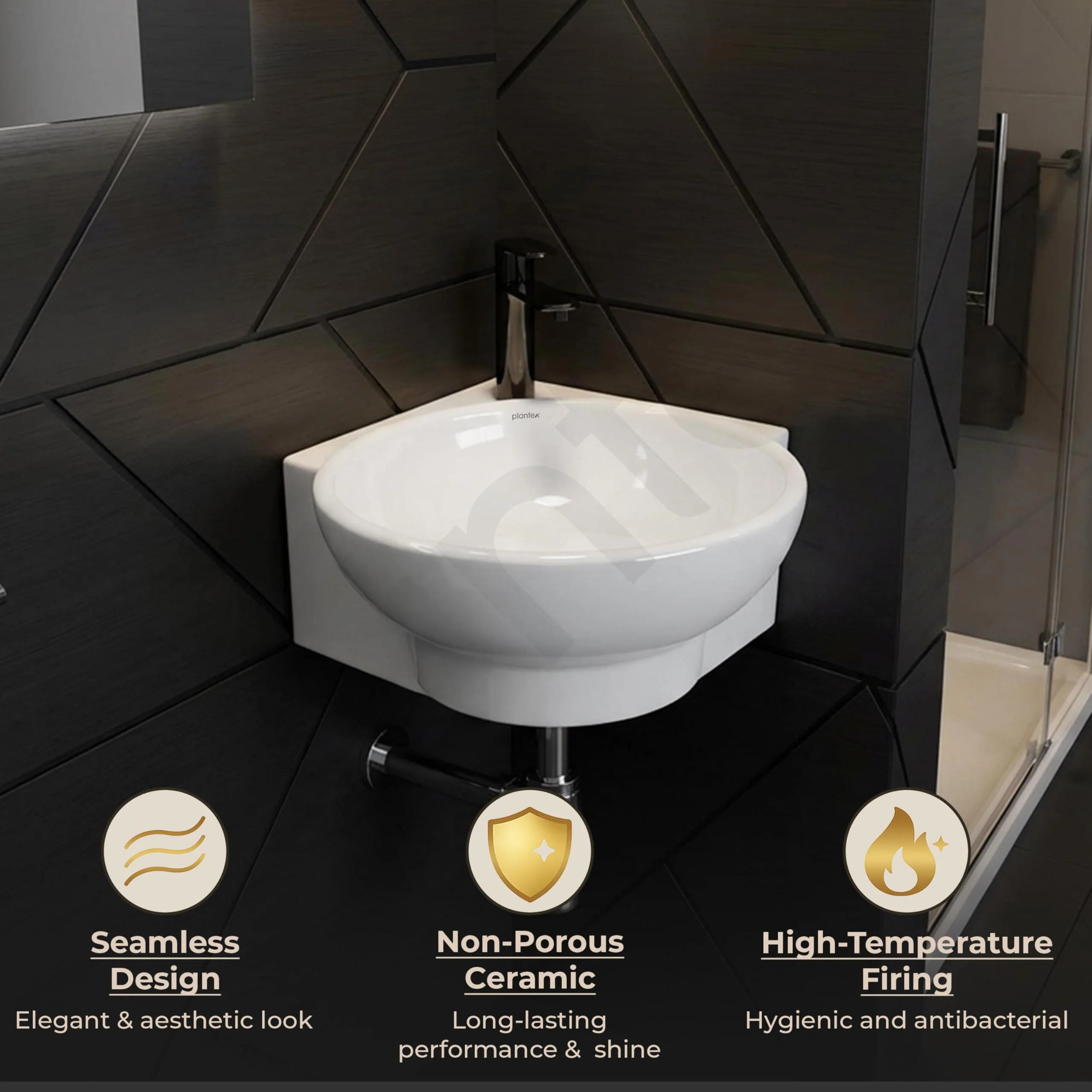 Plantex Ceramic White Corner Wash Basin/Wall Mount Basin for Bathroom/Corner Bathroom Basin/Glossy Small Sink with 10 Years Glaze Warranty by Plantex(Lily -14 x 14 x 5 Inch) - Image 7