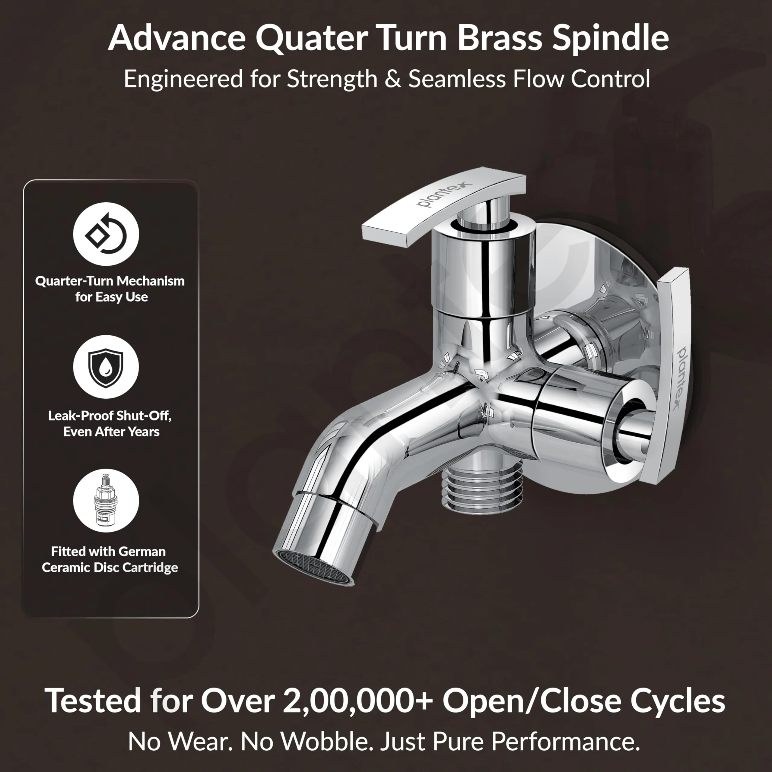 Plantex COL-1007 Pure Brass 2 in 1 Tap for Washing Machine with Water Saving Aerator /2-Way Bib Cock for Bathroom with Brass Wall Flange & Teflon Tape (Mirror-Chrome Finish) - Image 3