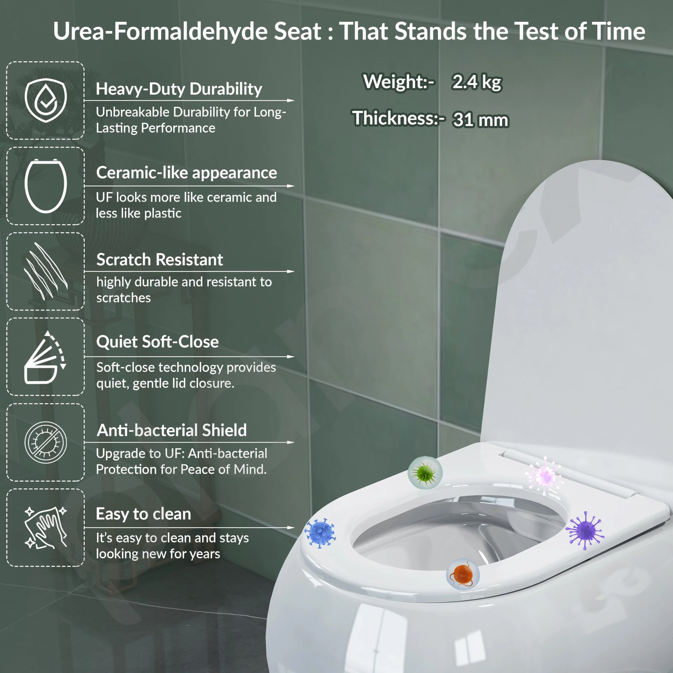 Plantex Commode for Toilet/Ceramic Wall Hung Commode/Rimless Commode with Soft Closing Toilet Seat - P Trap (White) - Image 4