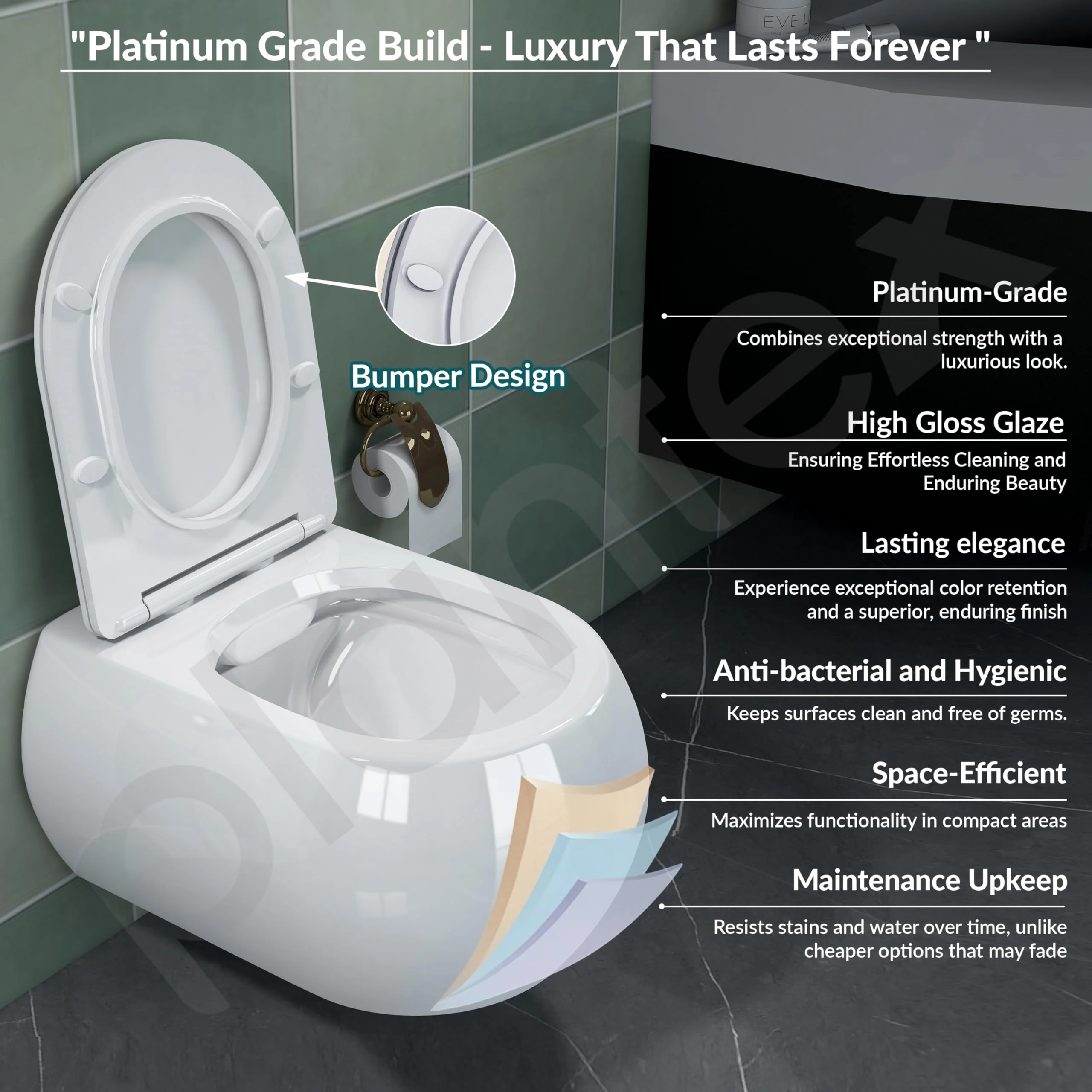 Plantex Commode for Toilet/Ceramic Wall Hung Commode/Rimless Commode with Soft Closing Toilet Seat - P Trap (White) - Image 6