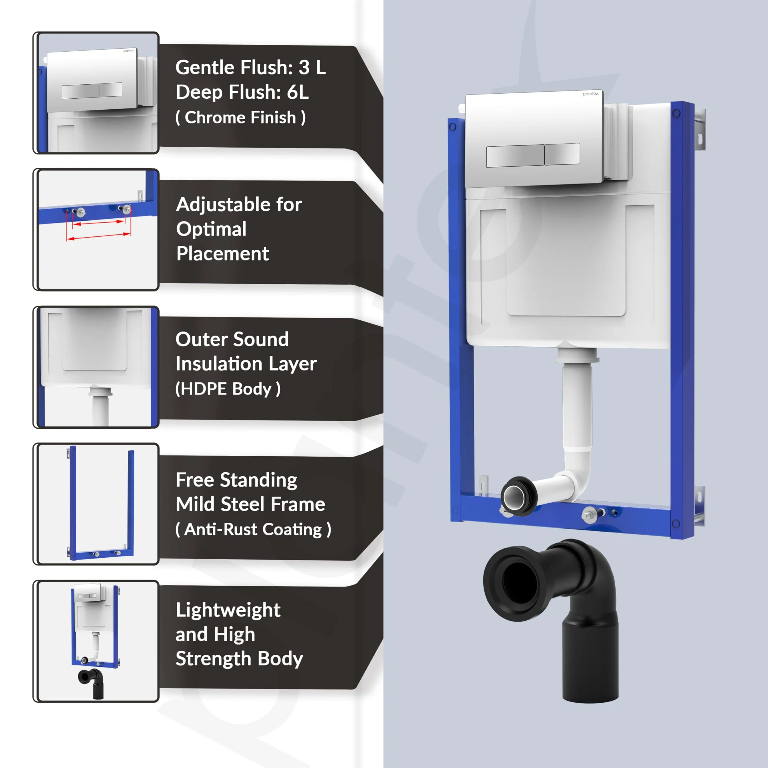 Plantex Concealed Flush for Toilet/8 LTR Water Capacity Flushing Cistern with Half Frame/Slim and Stylish Tank with Flush Plate/Concealed Cistern (Pack of 1) - Image 4
