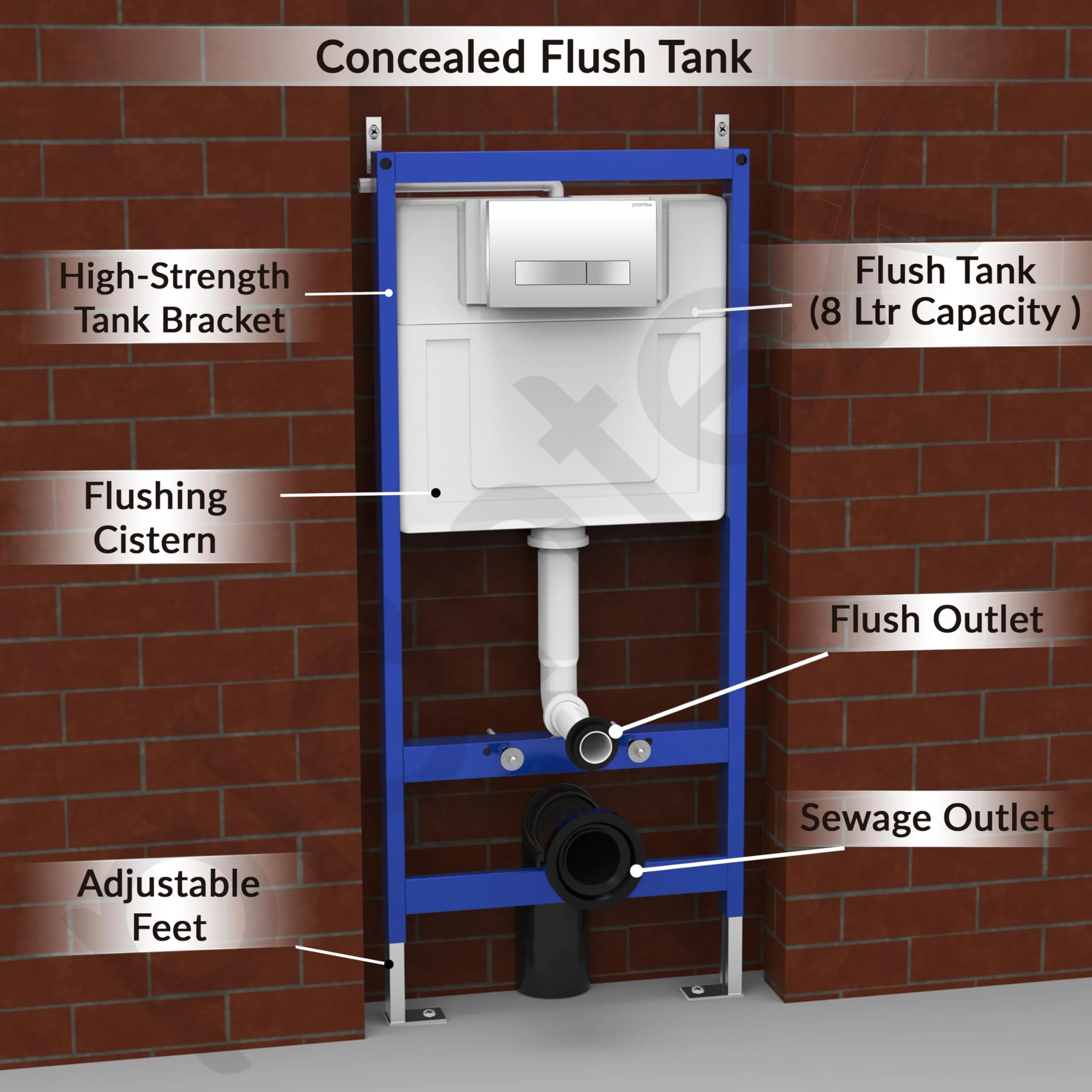 Plantex Concealed Flush Tank for Commode/8 LTR Water Capacity Flushing Cistern with Full Frame/Slim and Stylish Tank with Flush Plate/Concealed Cistern - (Pack of 1) - Image 2