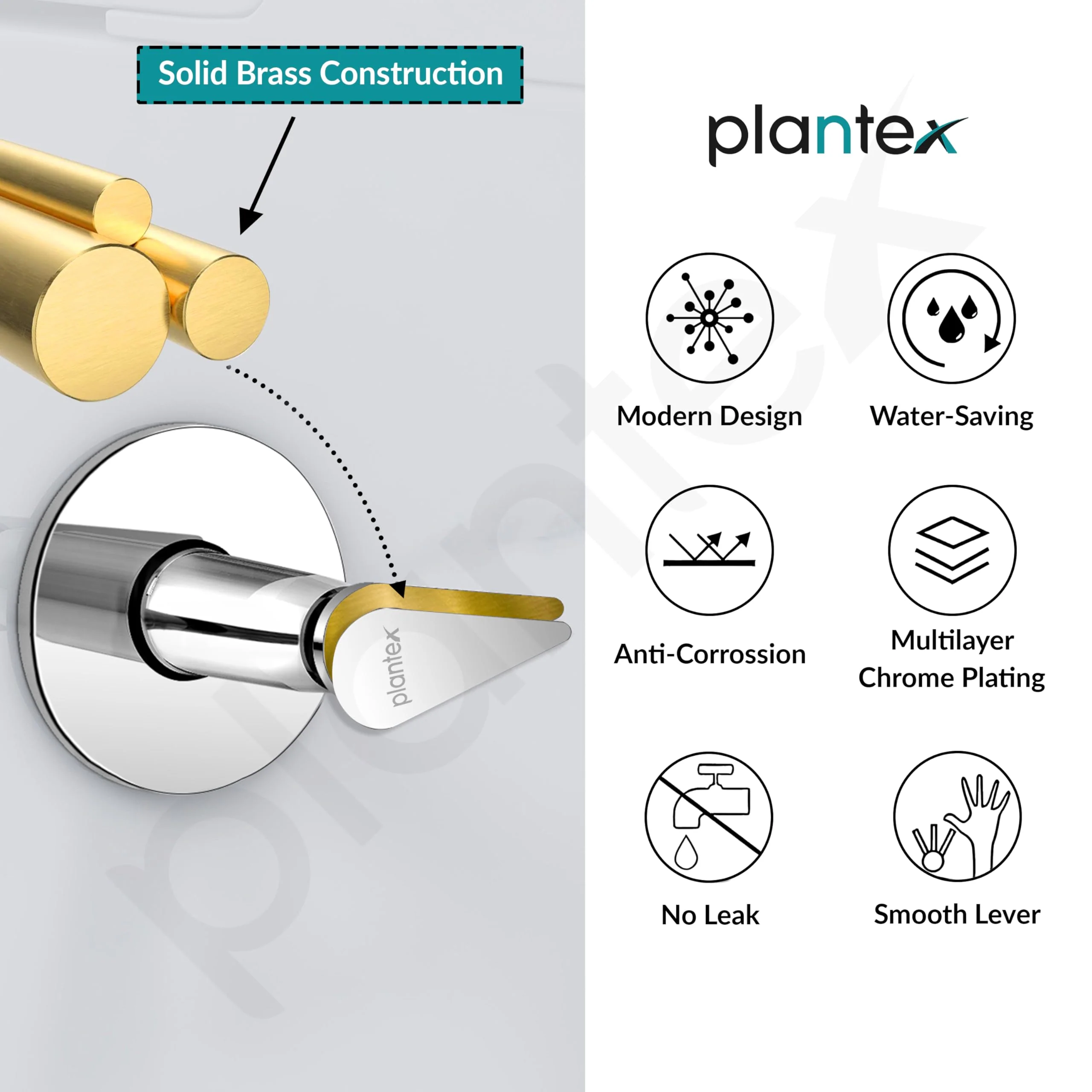 Plantex Concealed Stop Cock/Pure Brass Concealed Stop Valve Tap For Bathroom With Teflon Tape & Brass Adjustable Wall Flange – 15mm (LEA-706, Mirror-Chrome Finish) - Image 5