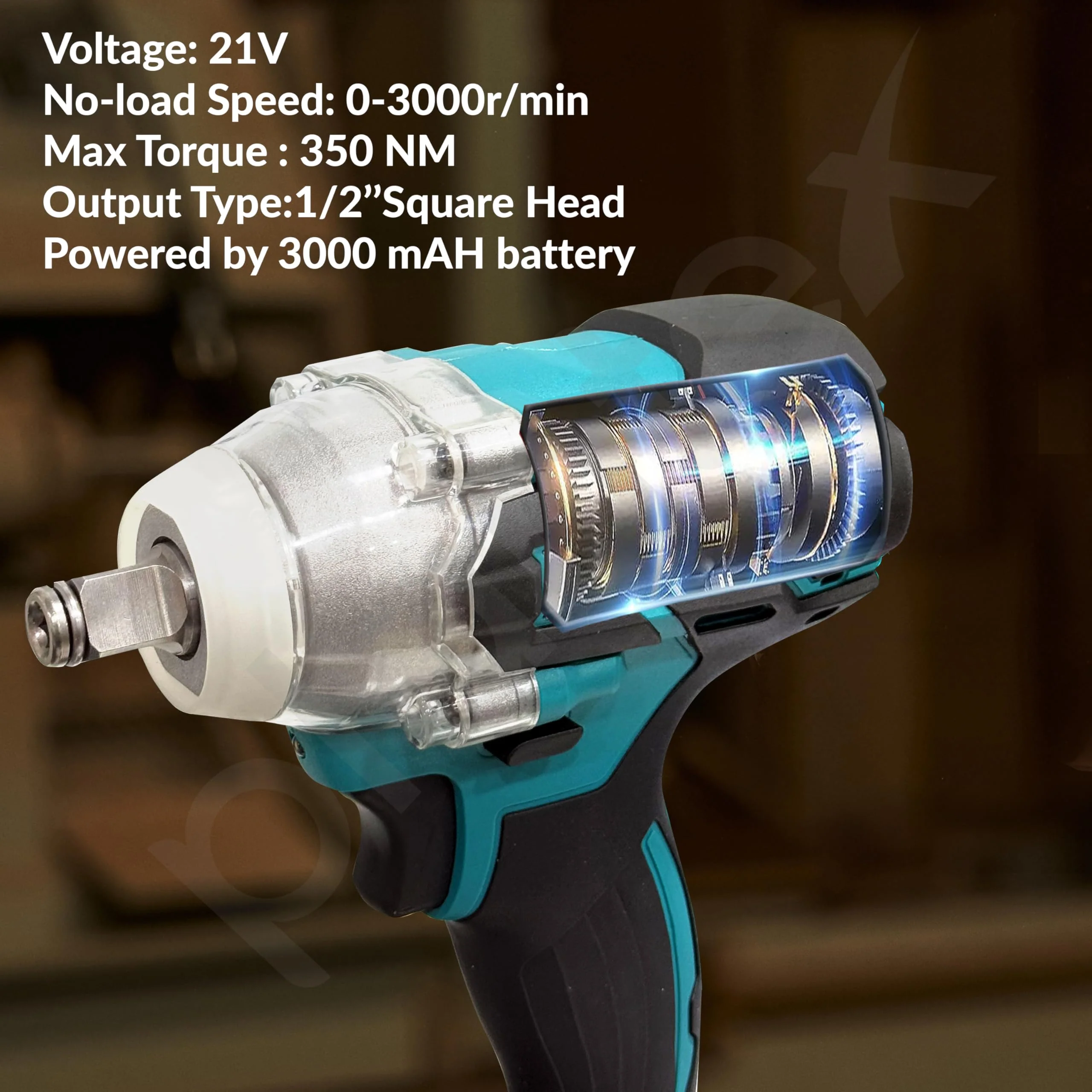 Plantex Cordless Impact Wrench with battery & charger/Brushless Motor/350 Nm Tourq/1/2 Square Head - (Blue & Black) - Image 4